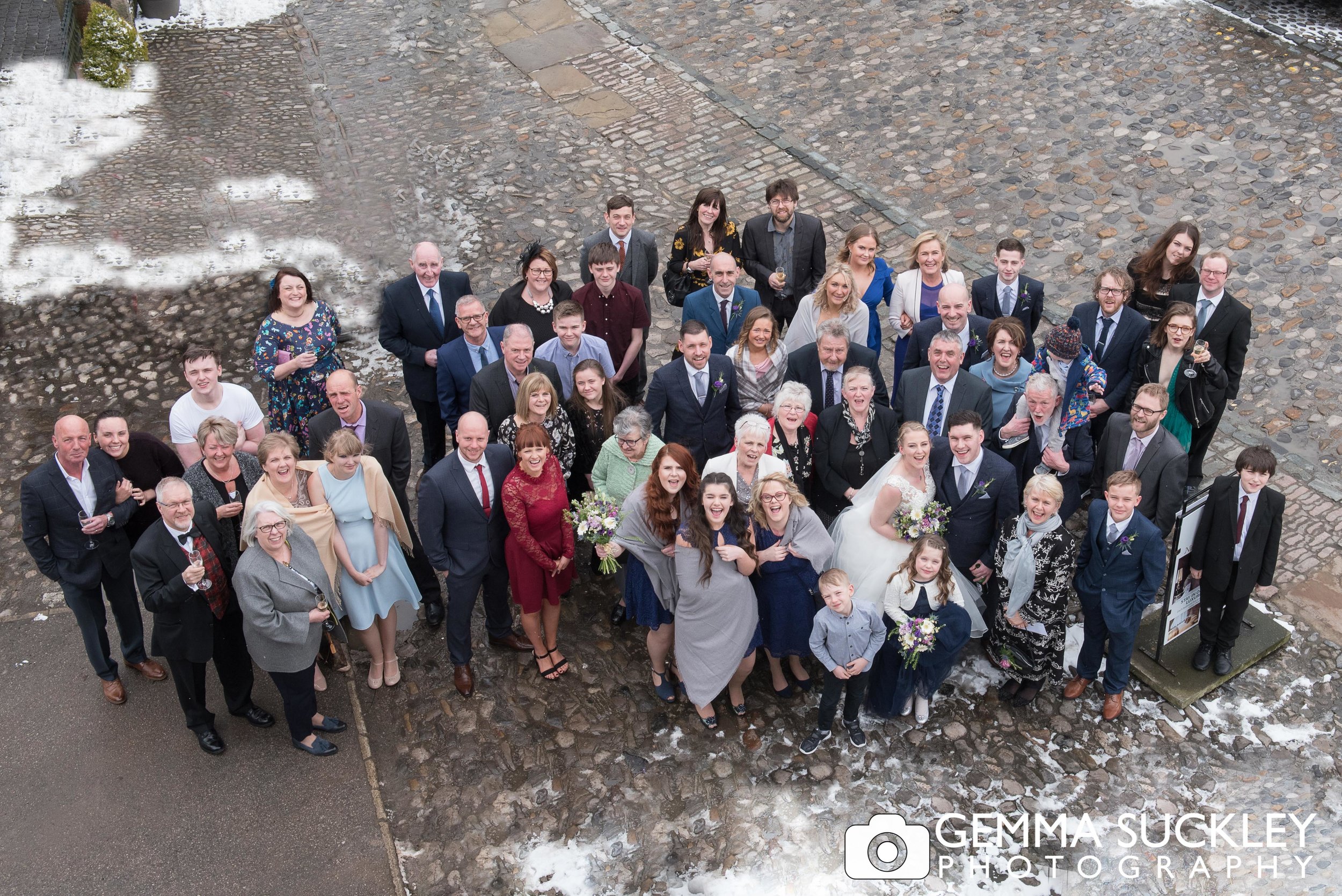 wedding group photo at grassington house north yprkshire