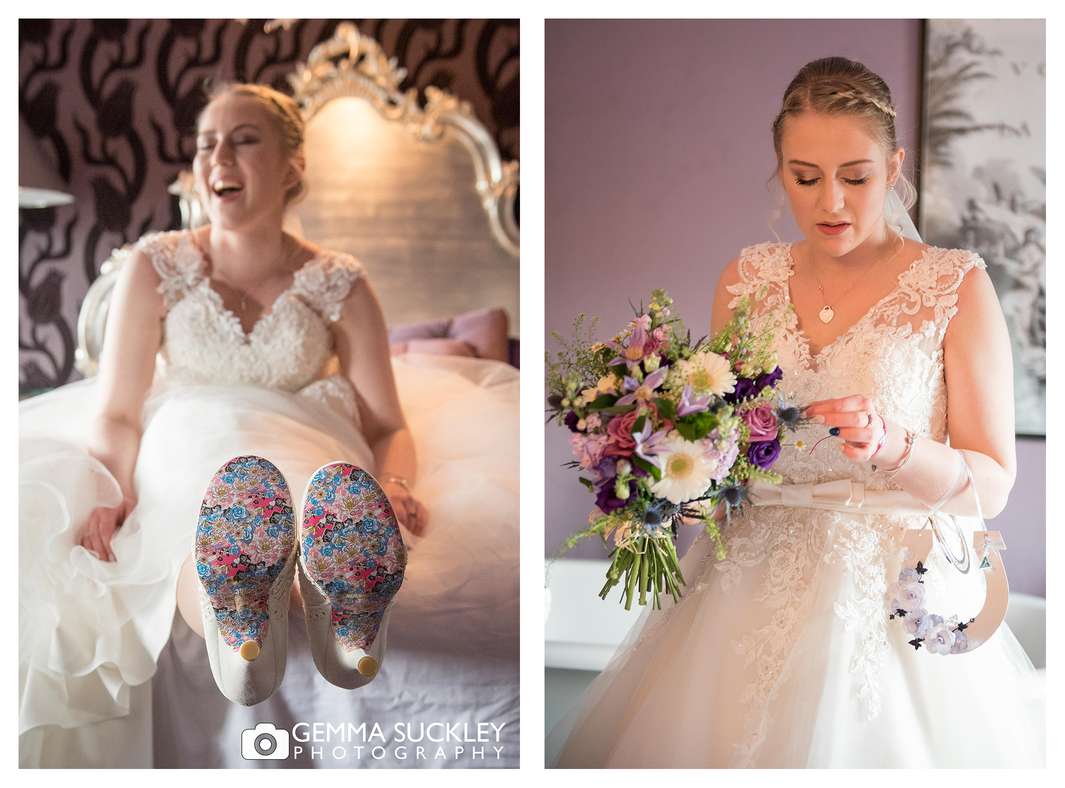 bride in her irregular choice wedding shoes