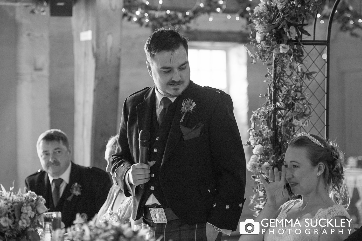 groom during his speech at east riddlsden hall