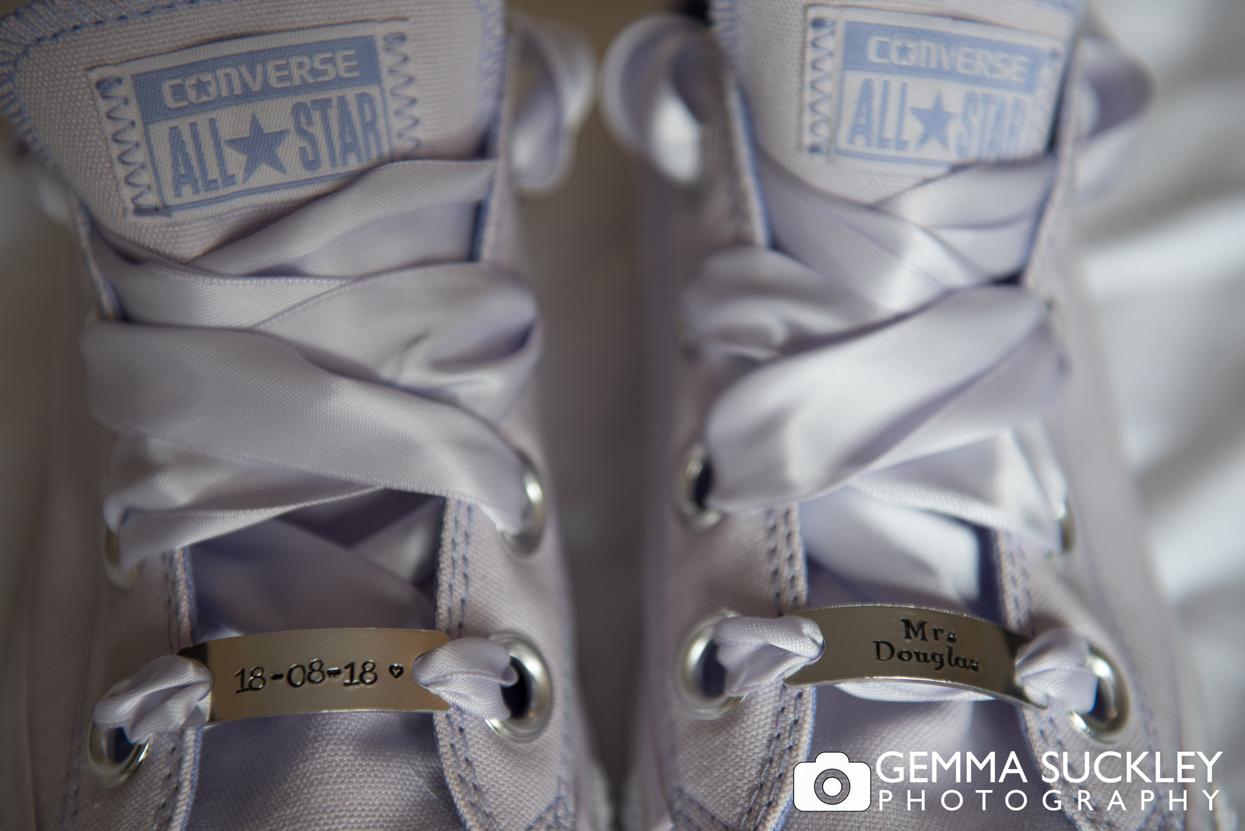 bespoke bridal converse  with bride's name and bridal date