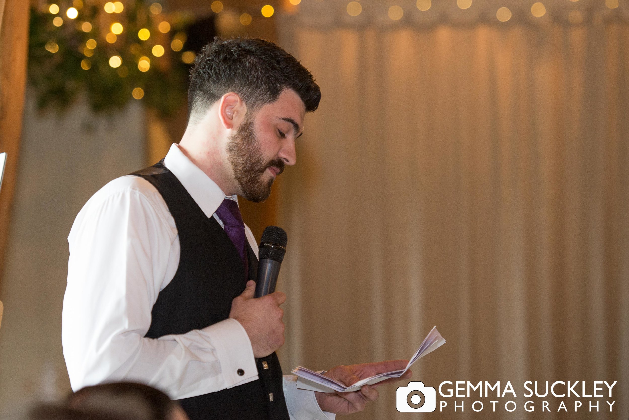 best man during his speech at east riddlesden hall