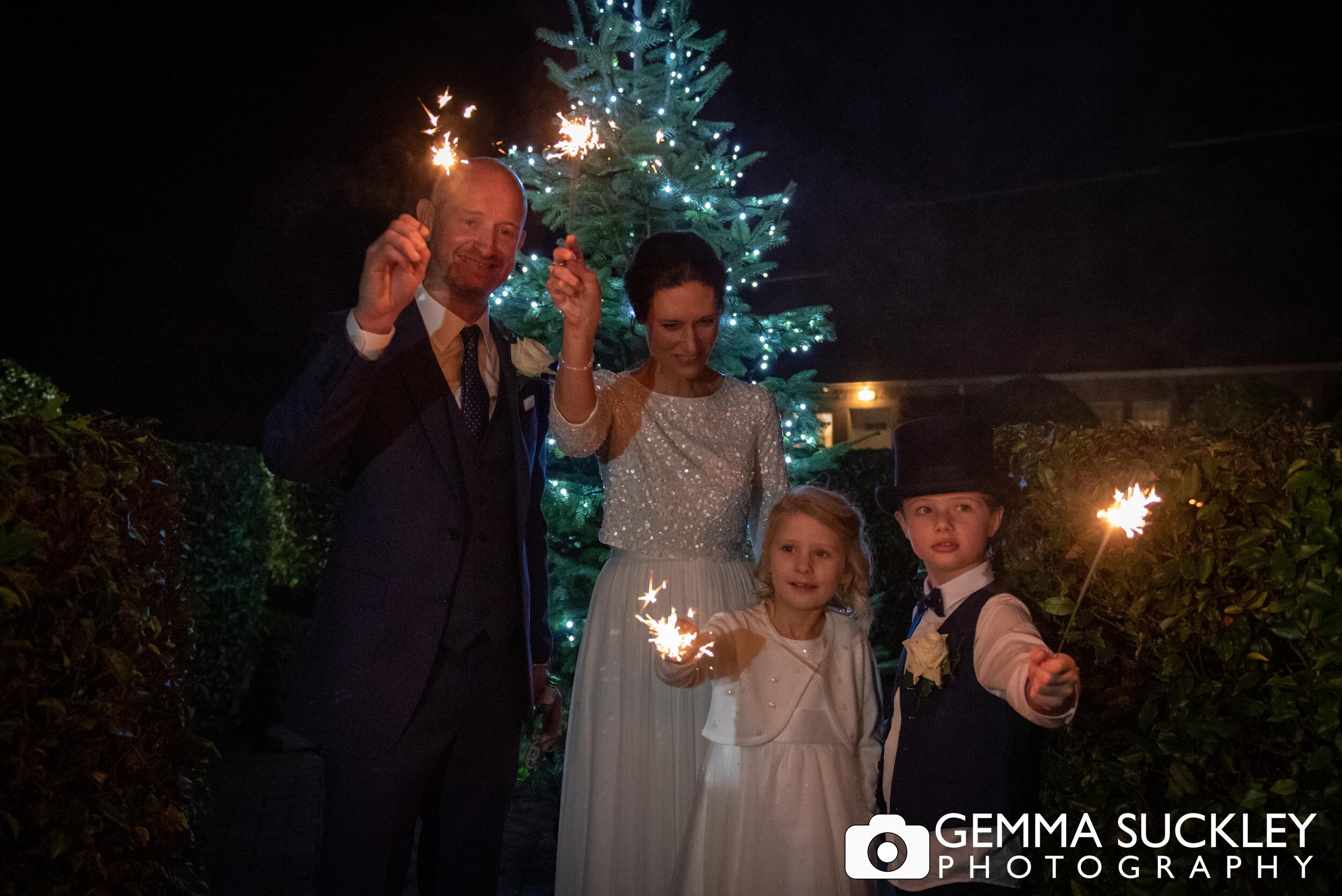 wedding sparklers photos at Christmas wedding  