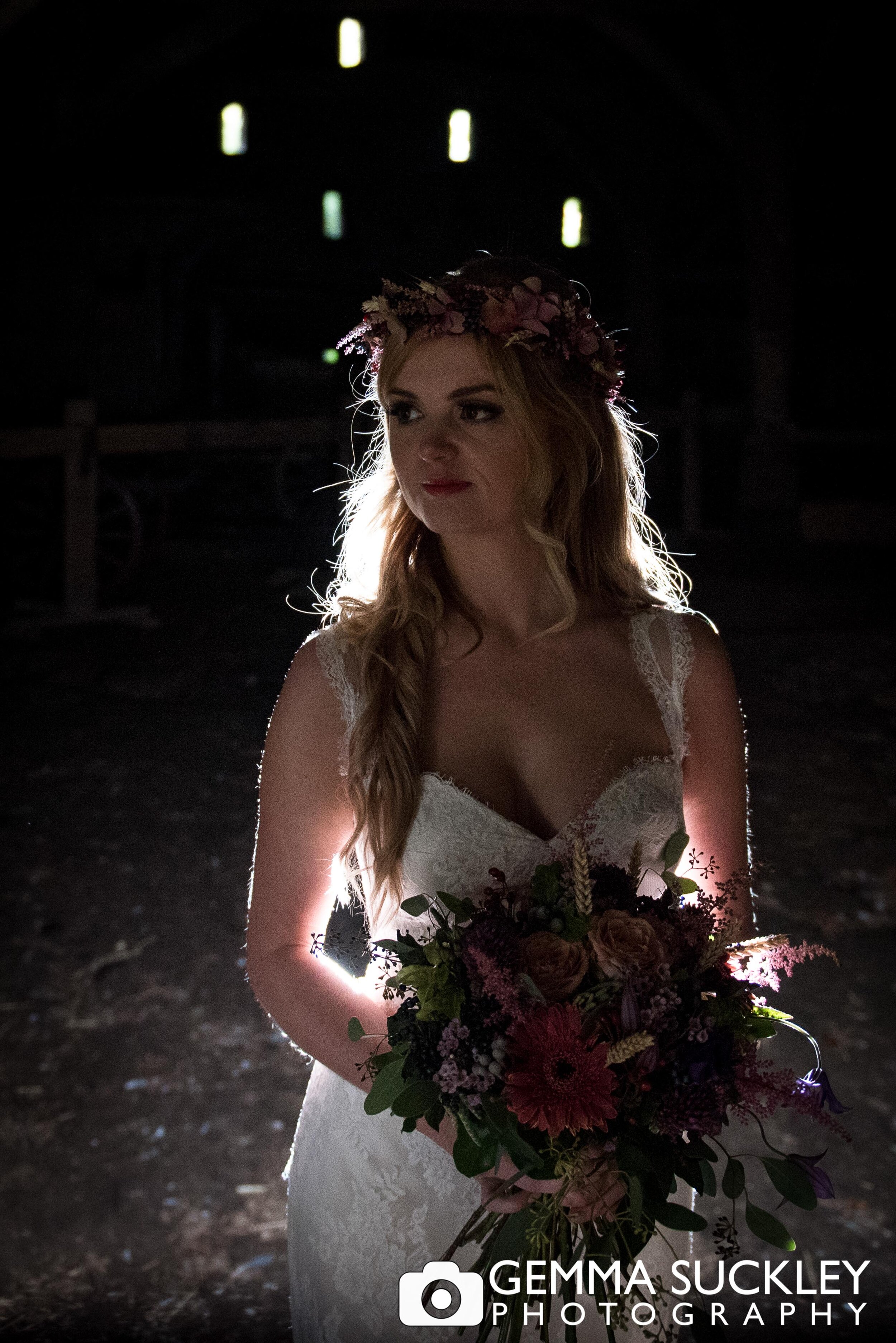 back-lit photography of a bride at east riddlesden hall