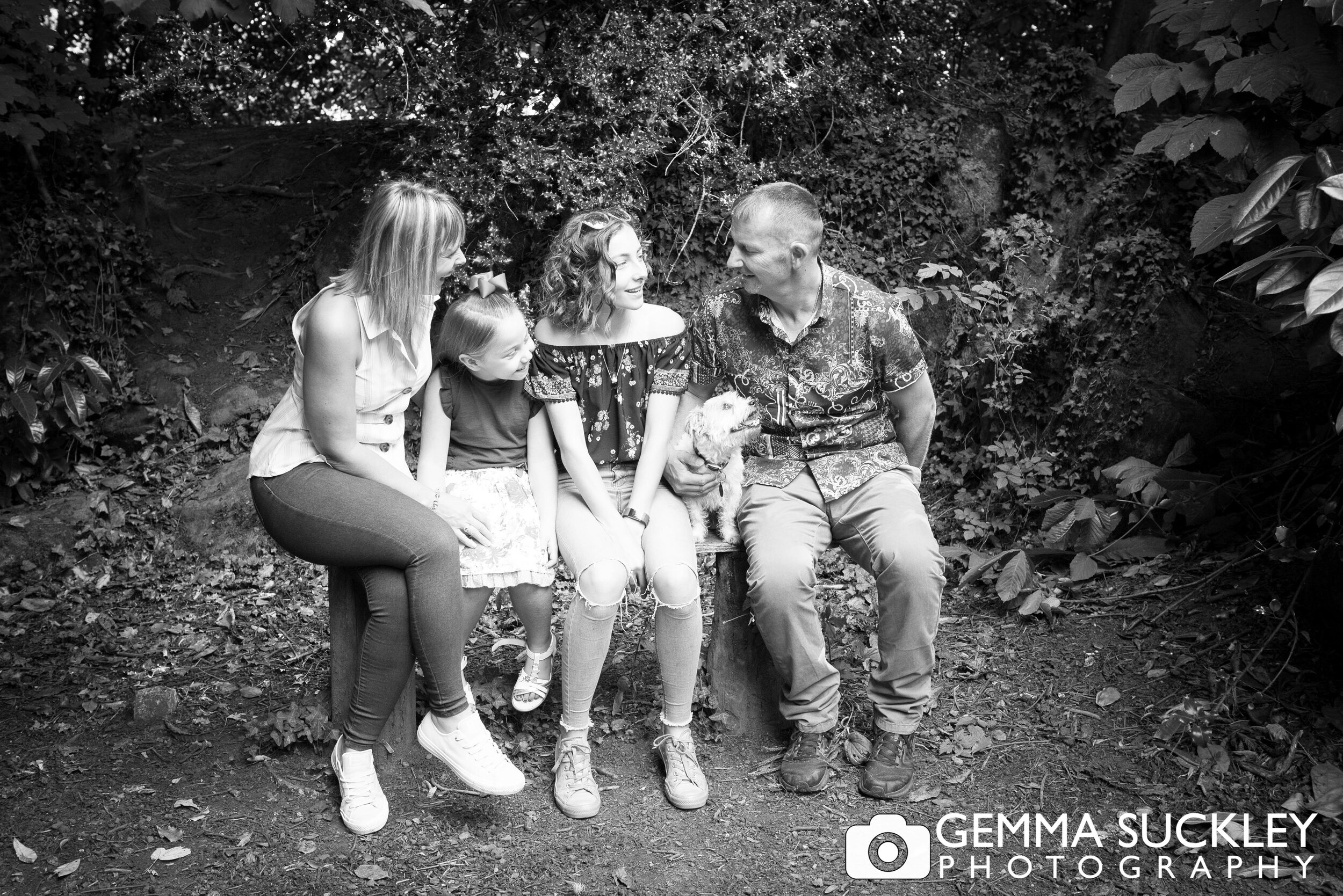 black and white family photo in the sutton clough wood