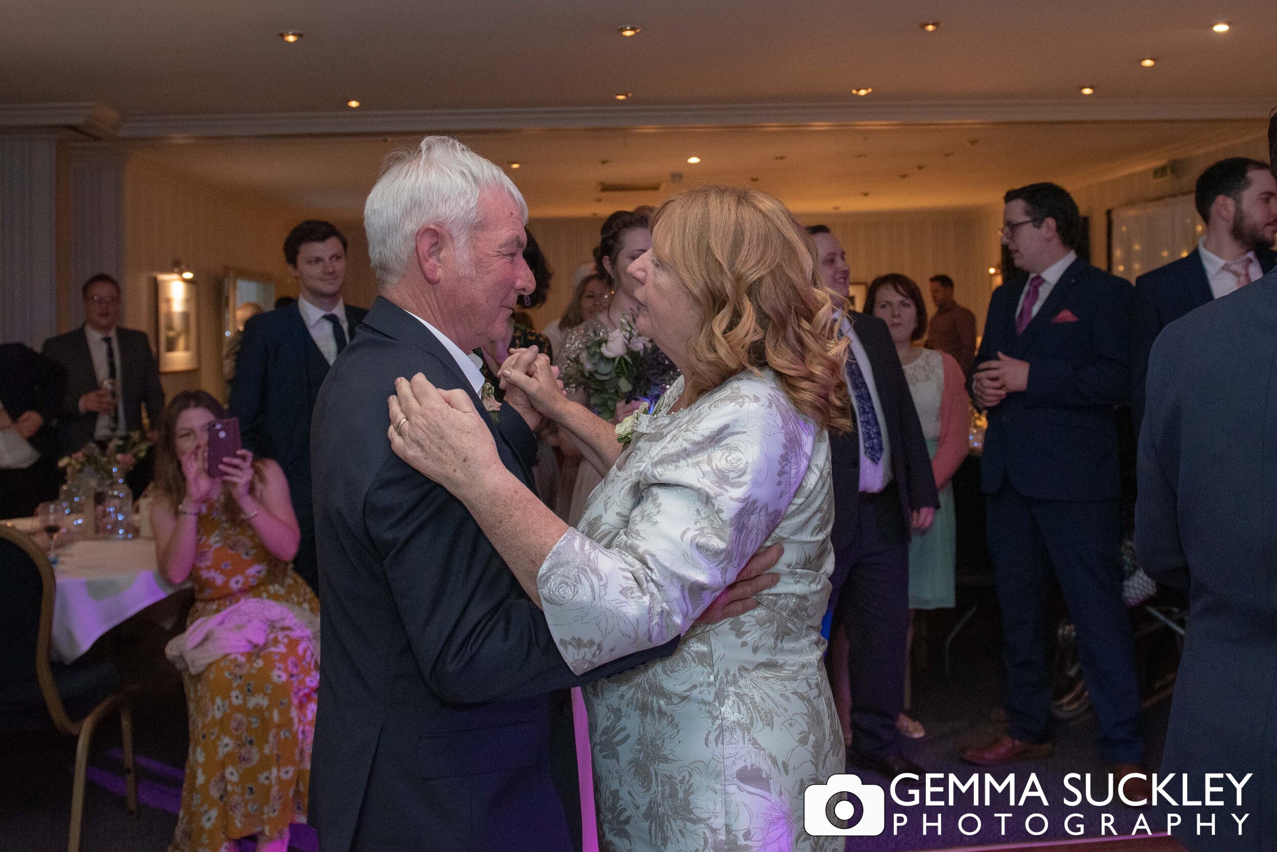 mother and father of the bride dancing at otley country park hotel wedding