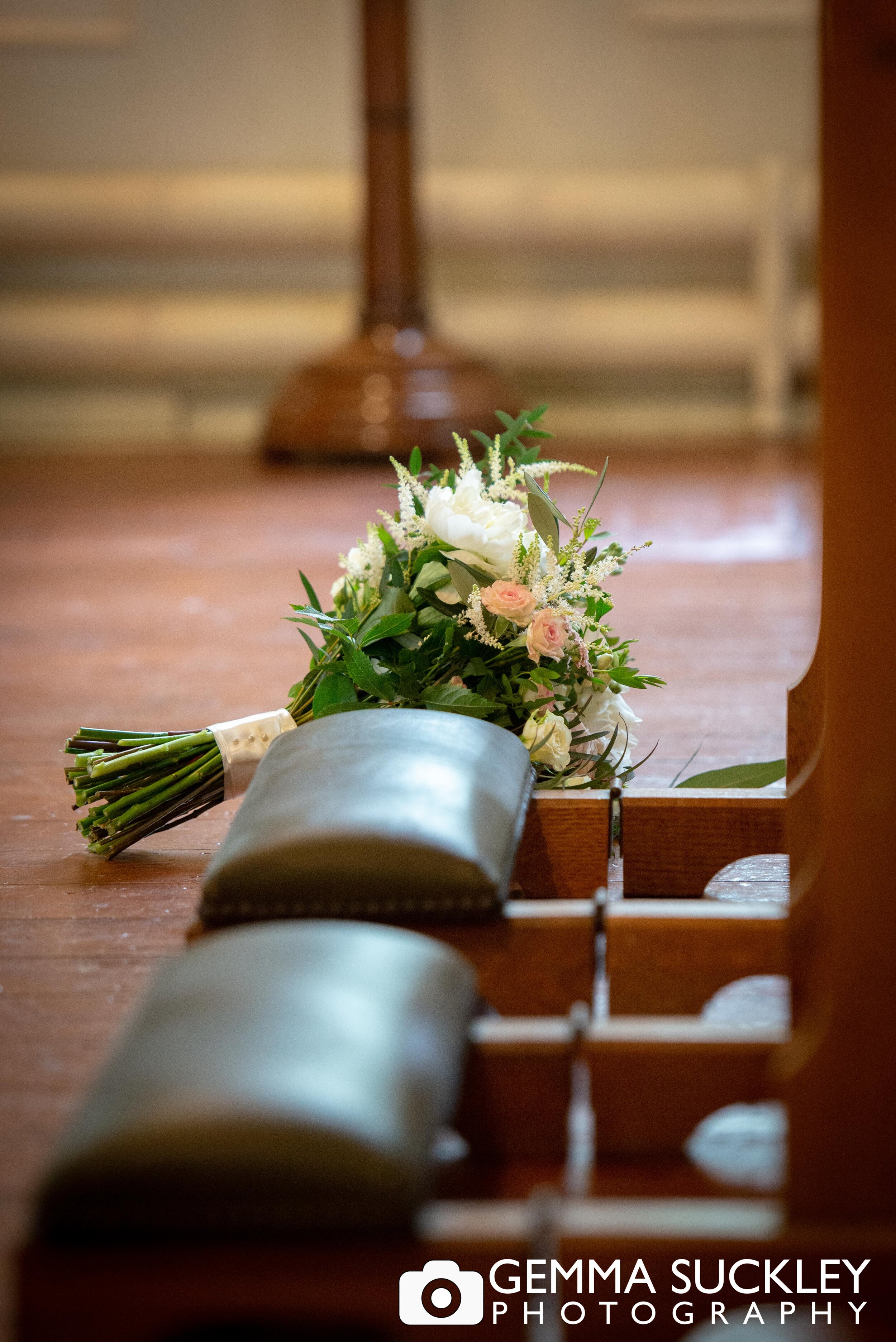 bridal flowers in haworth church floor