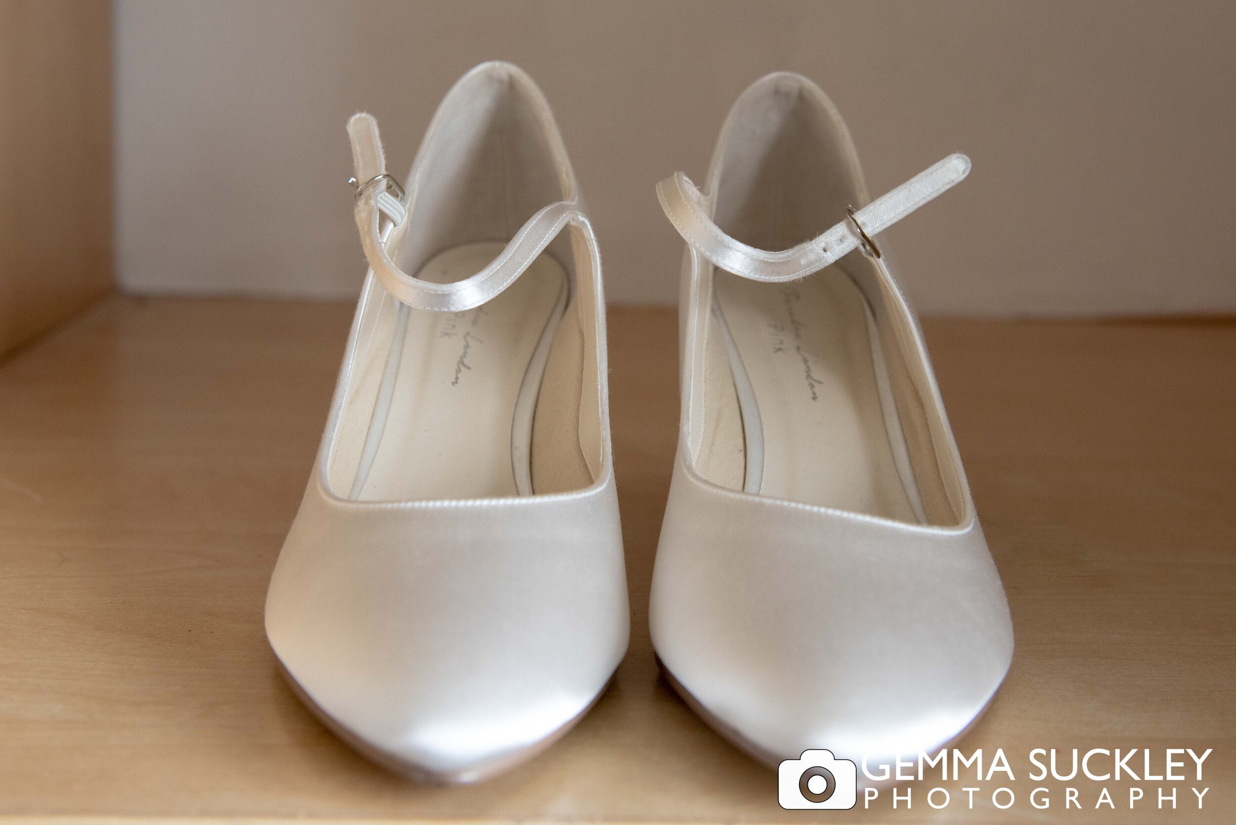 white bridal low heel shoes