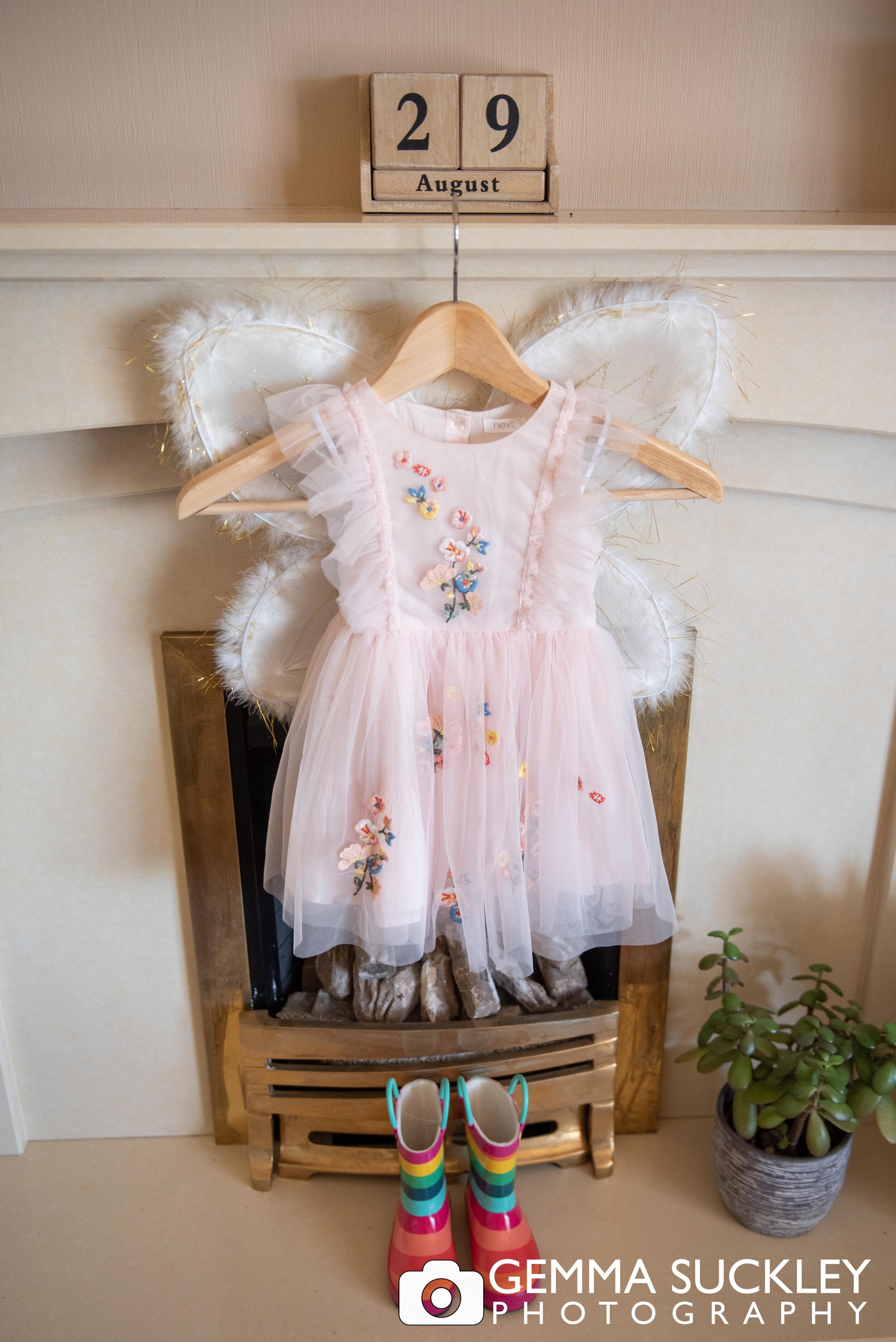 flower girls dress with wings and wellies