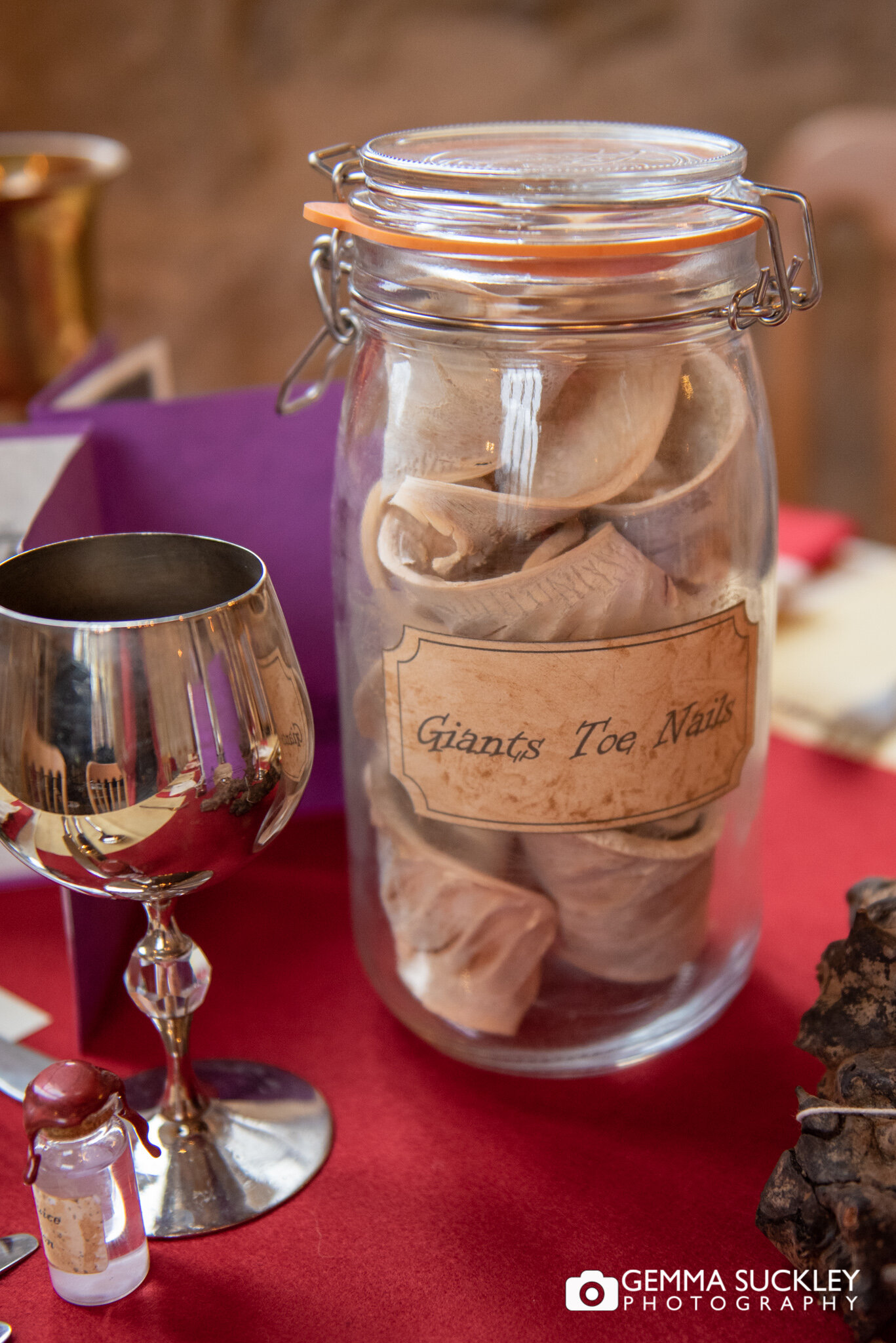 a jar of giant toe nails at a harry potter wedding