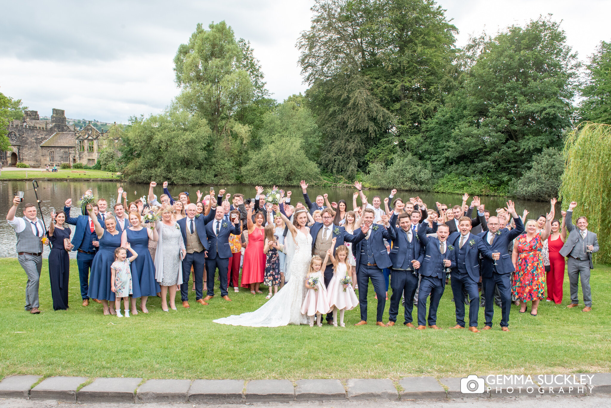 wedding group photo at east riddlesden hall