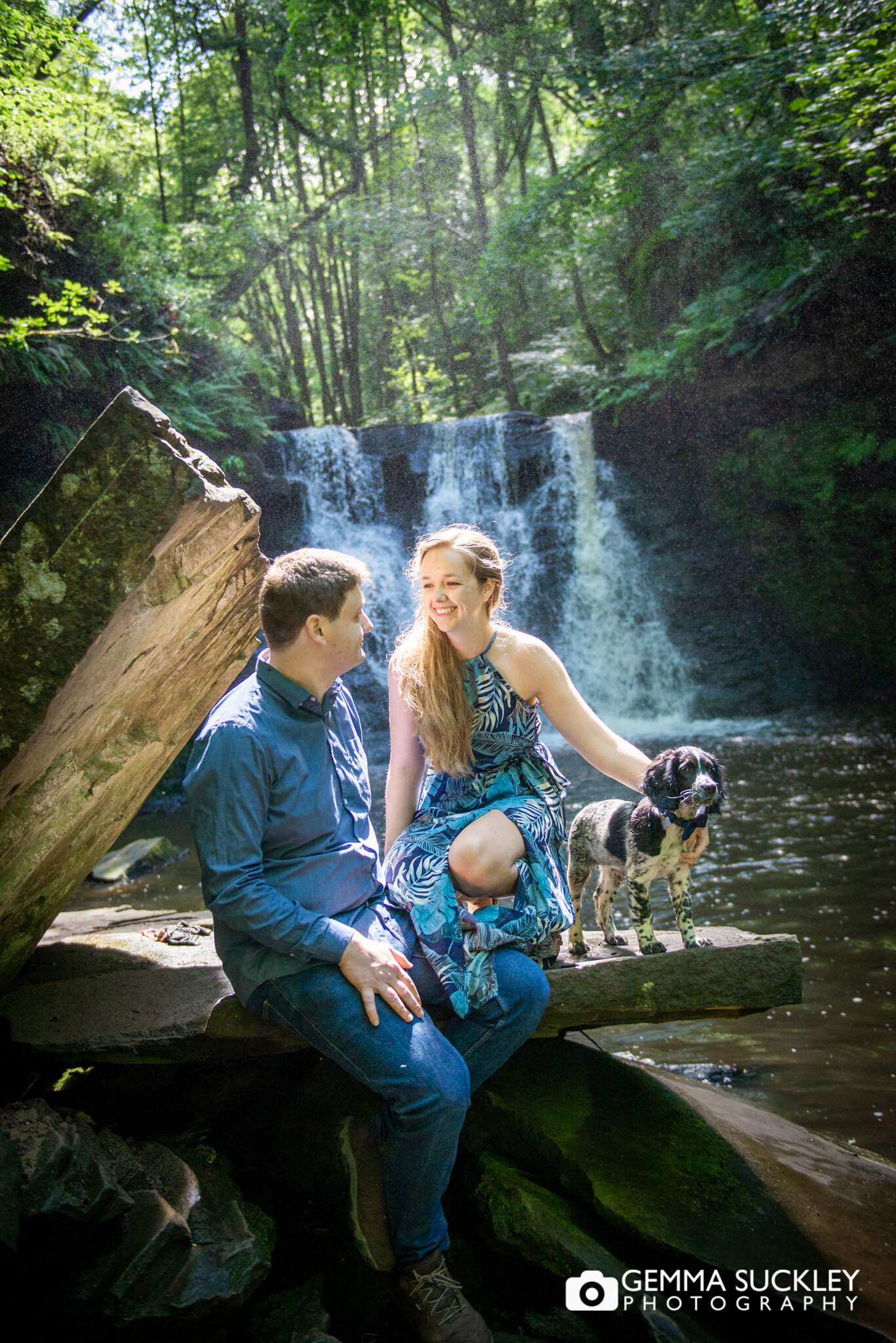 engagement photo of a couple at cullingworth waterfall