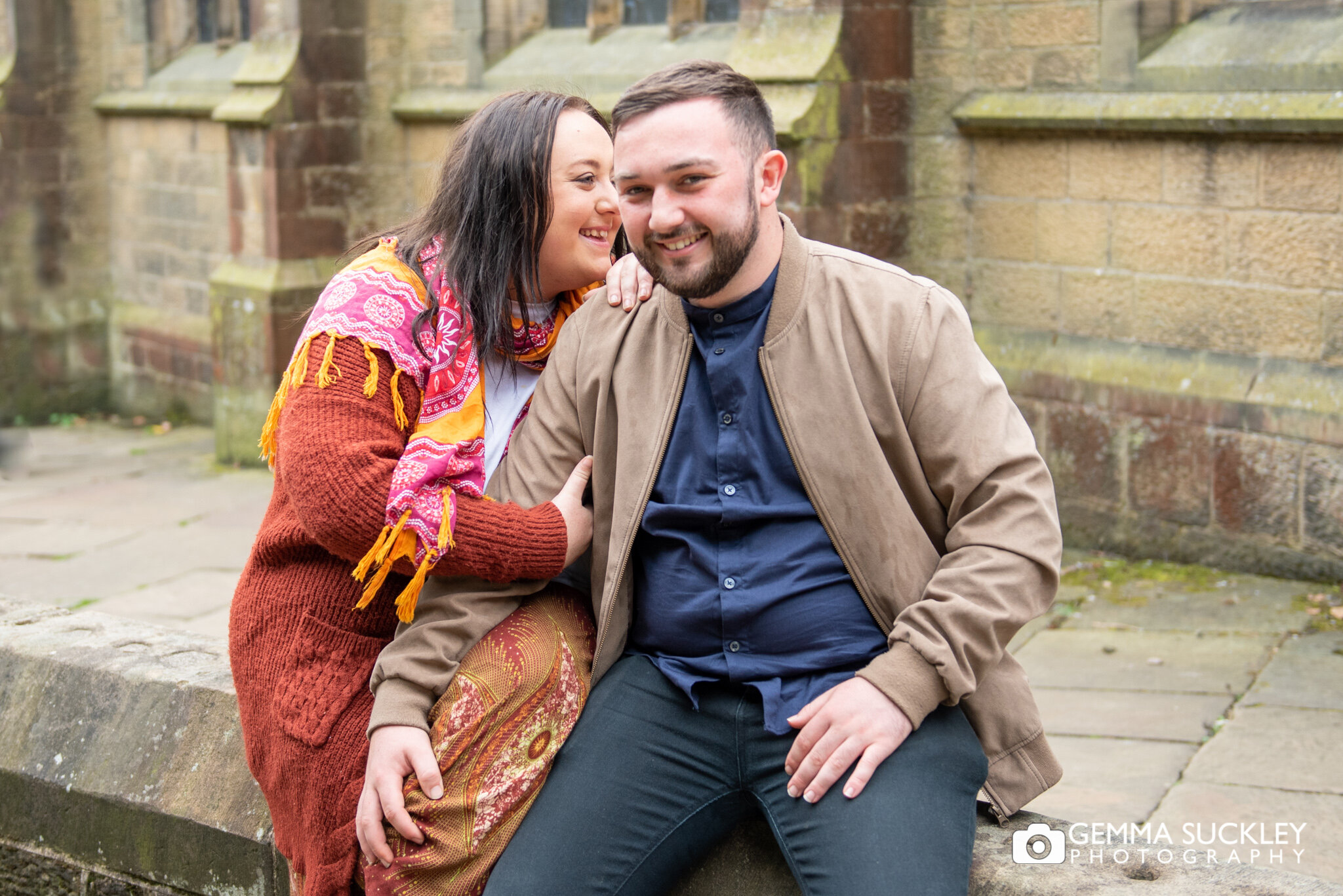 natural engagement photo of a couple in haworth