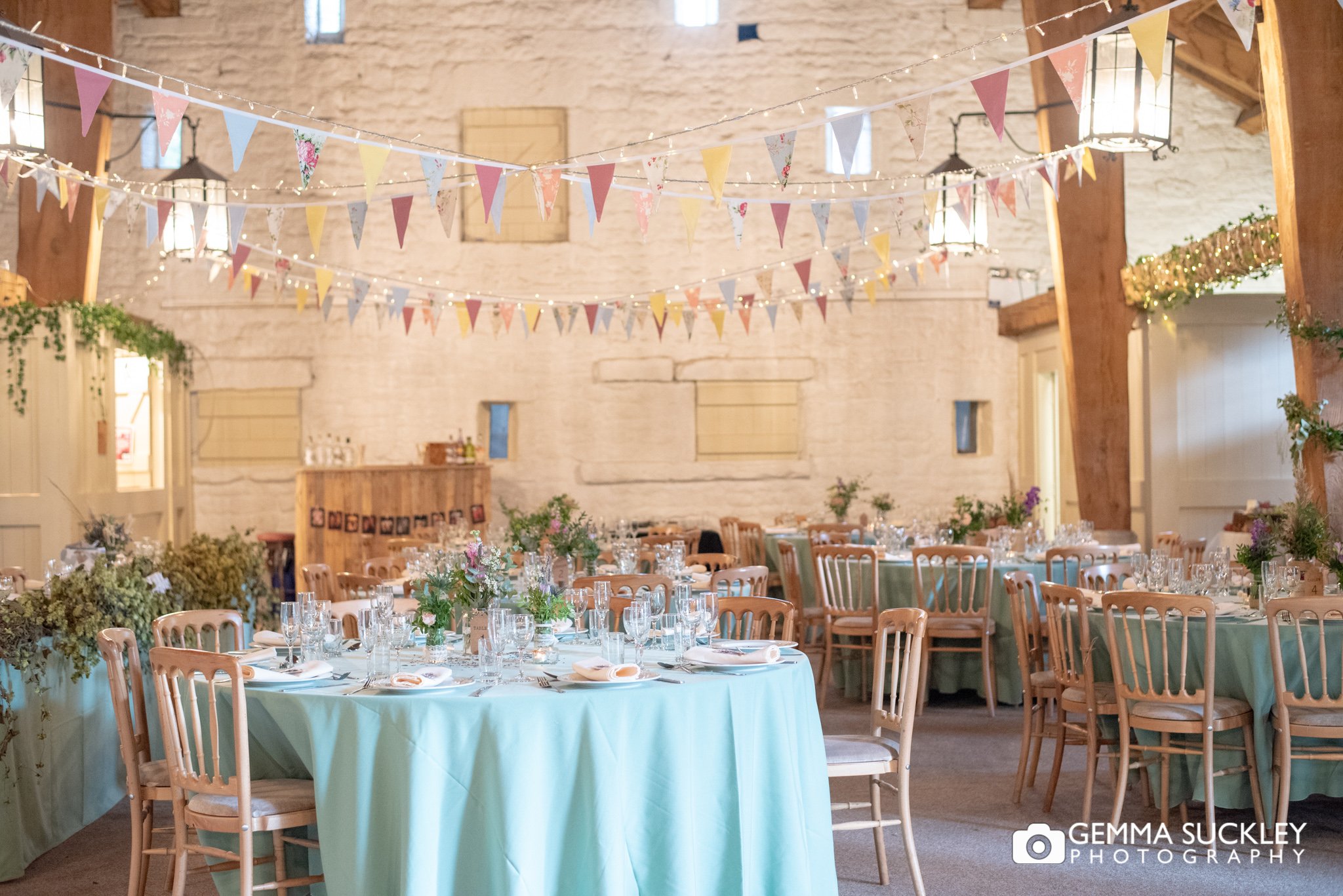 a photo of the barn set up for wedding breakfast at east riddleden hall