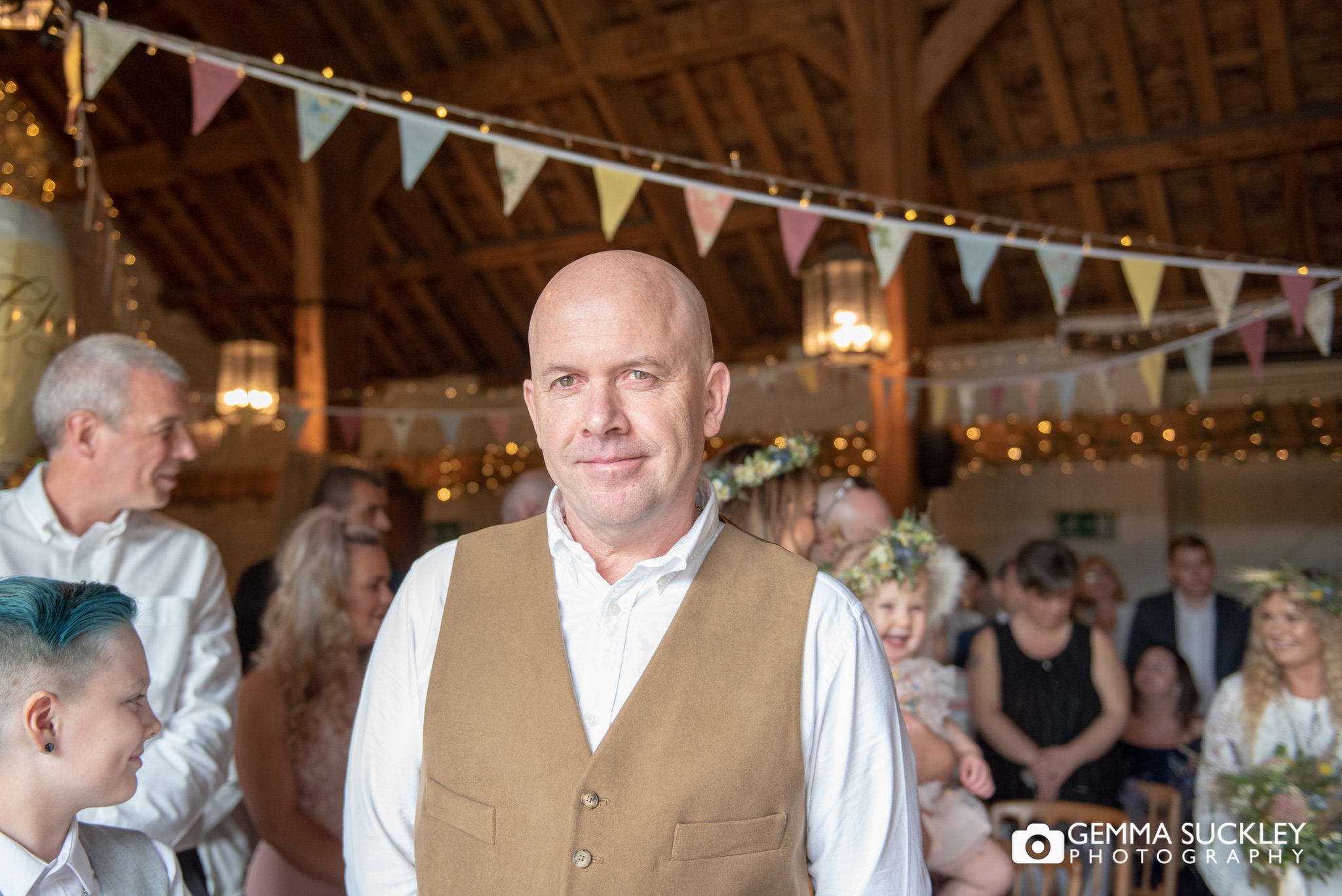 close up photo of the groom at east riddlesden hall wedding