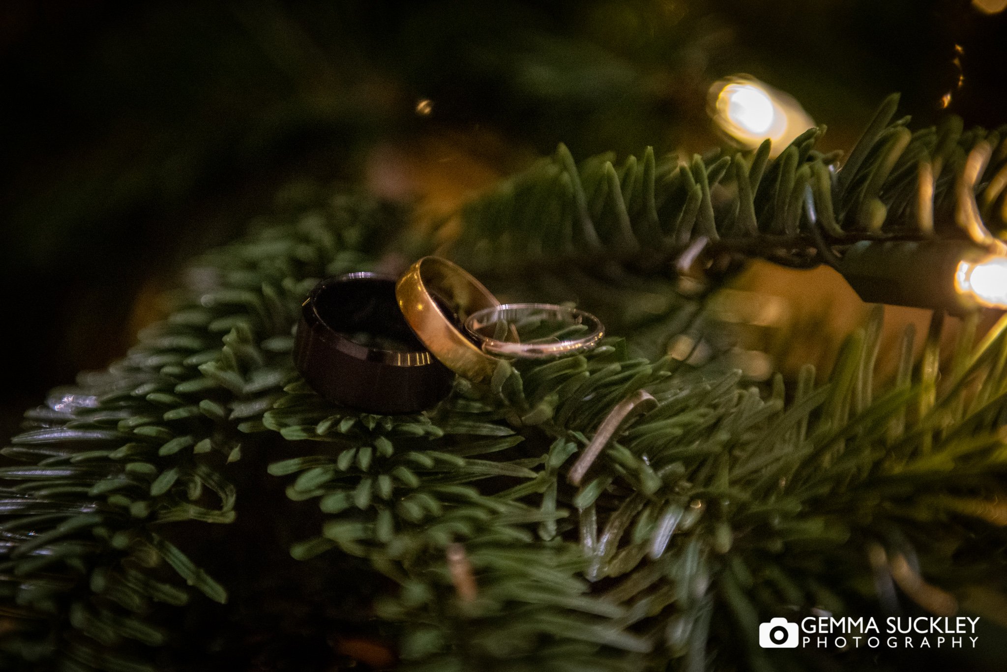 wedding rings placed on the Christmas tress at the coniston hotel wedding