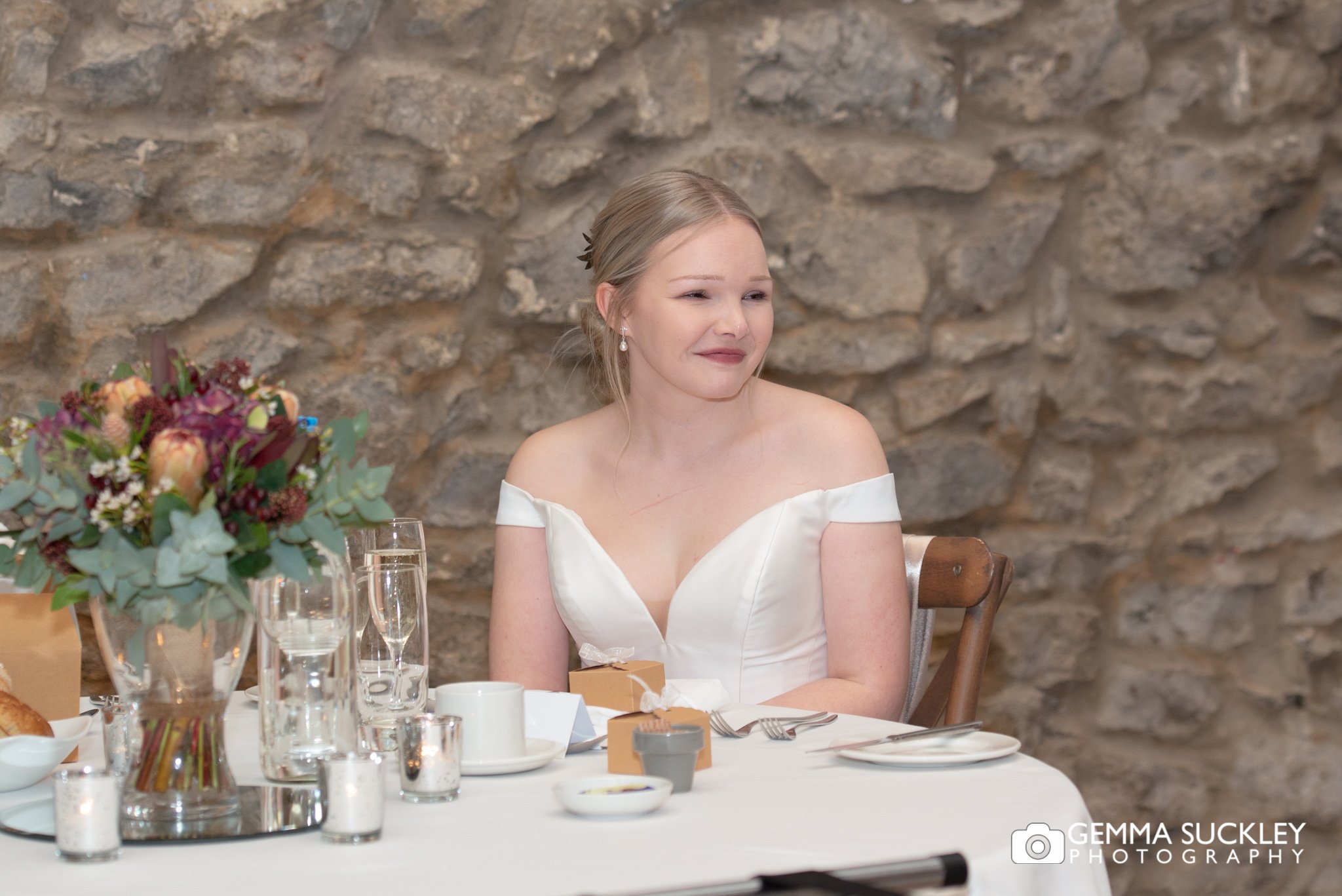the bride listening to speeches at coniston hotel wedding