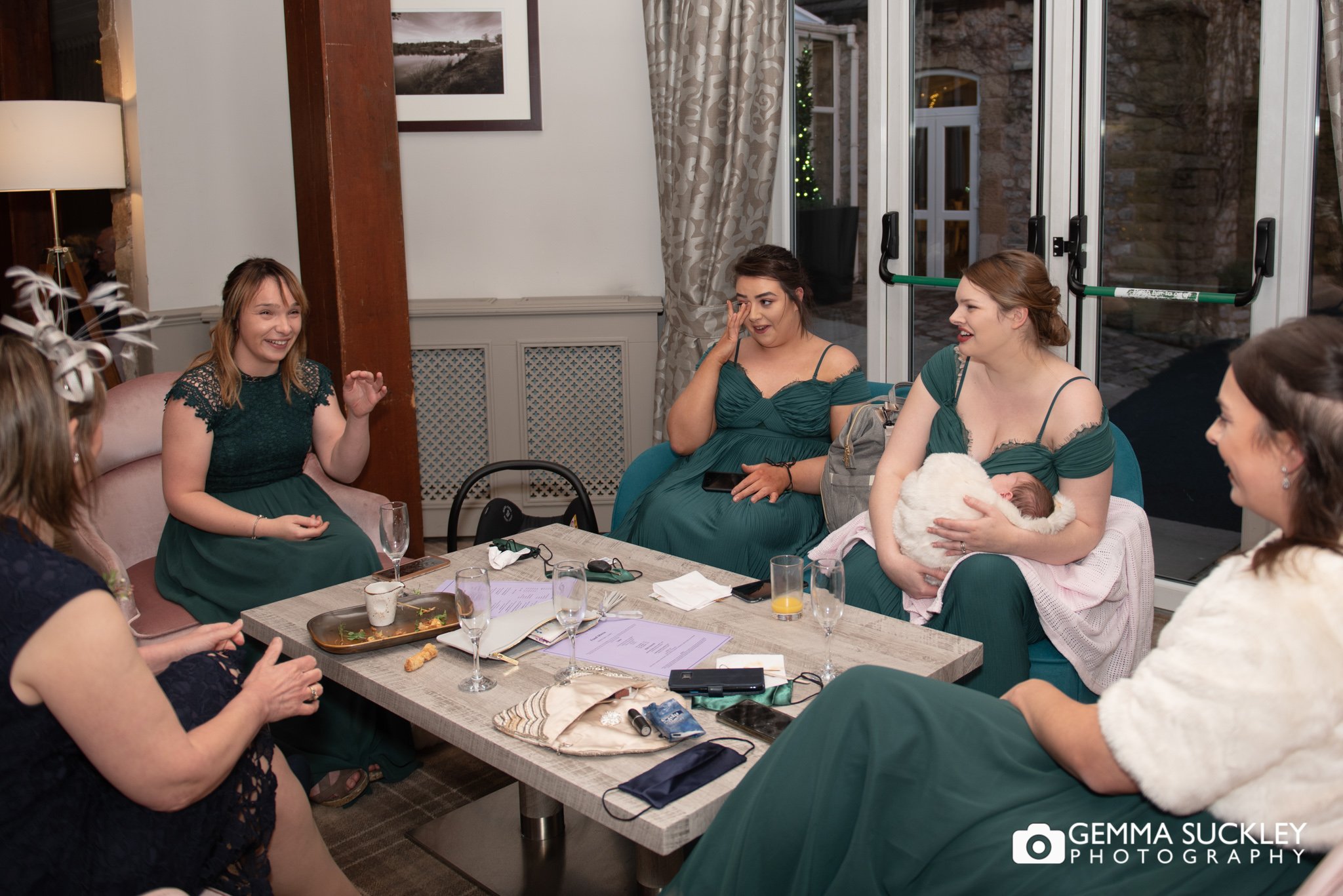 candid photos of the wedding guests at coniston hotel in skipton 