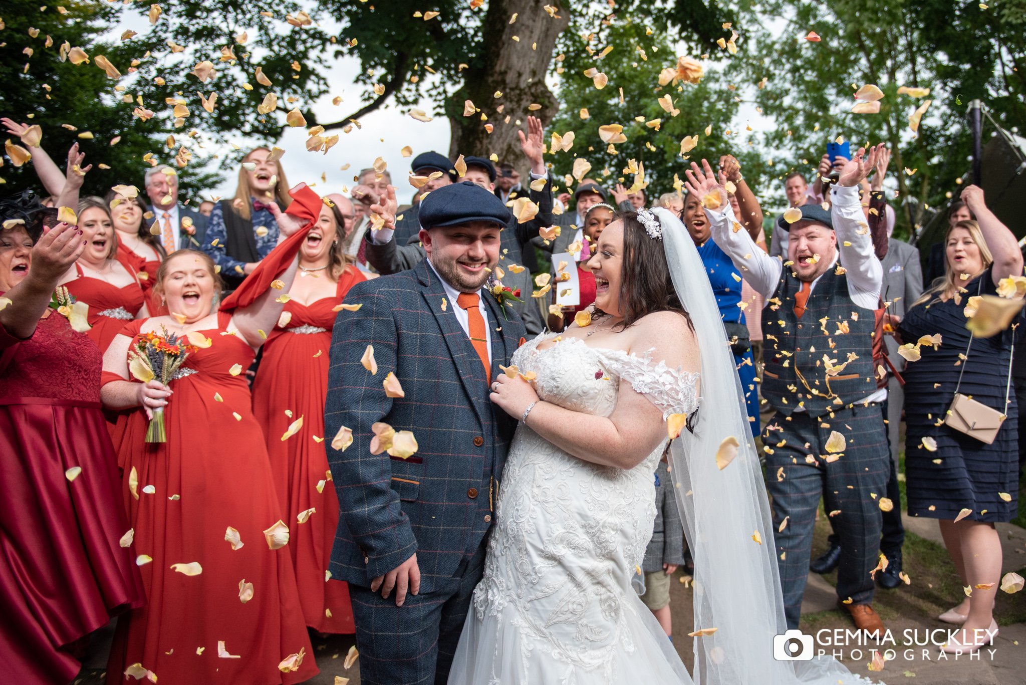 confetti photo bomb at the title barn at bolton abbey