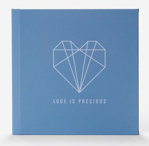 blue cover wedding album with a heart graphic