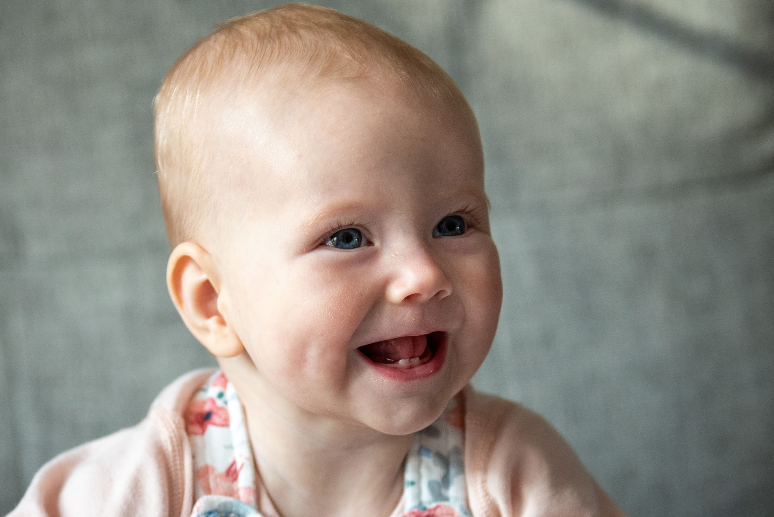 natural baby portrait of the baby laughing