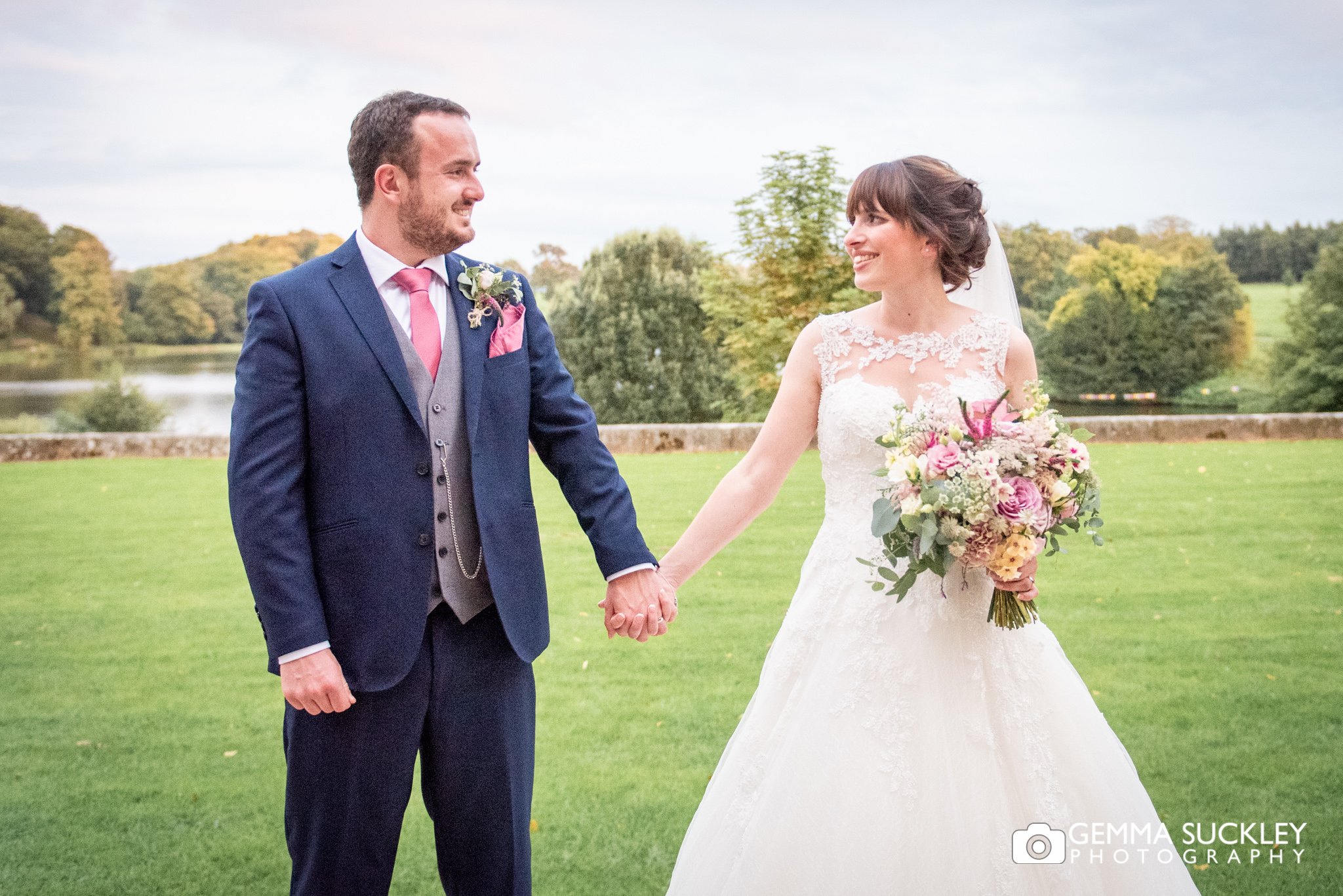 bride and groom at coniston hotel lake in skipton