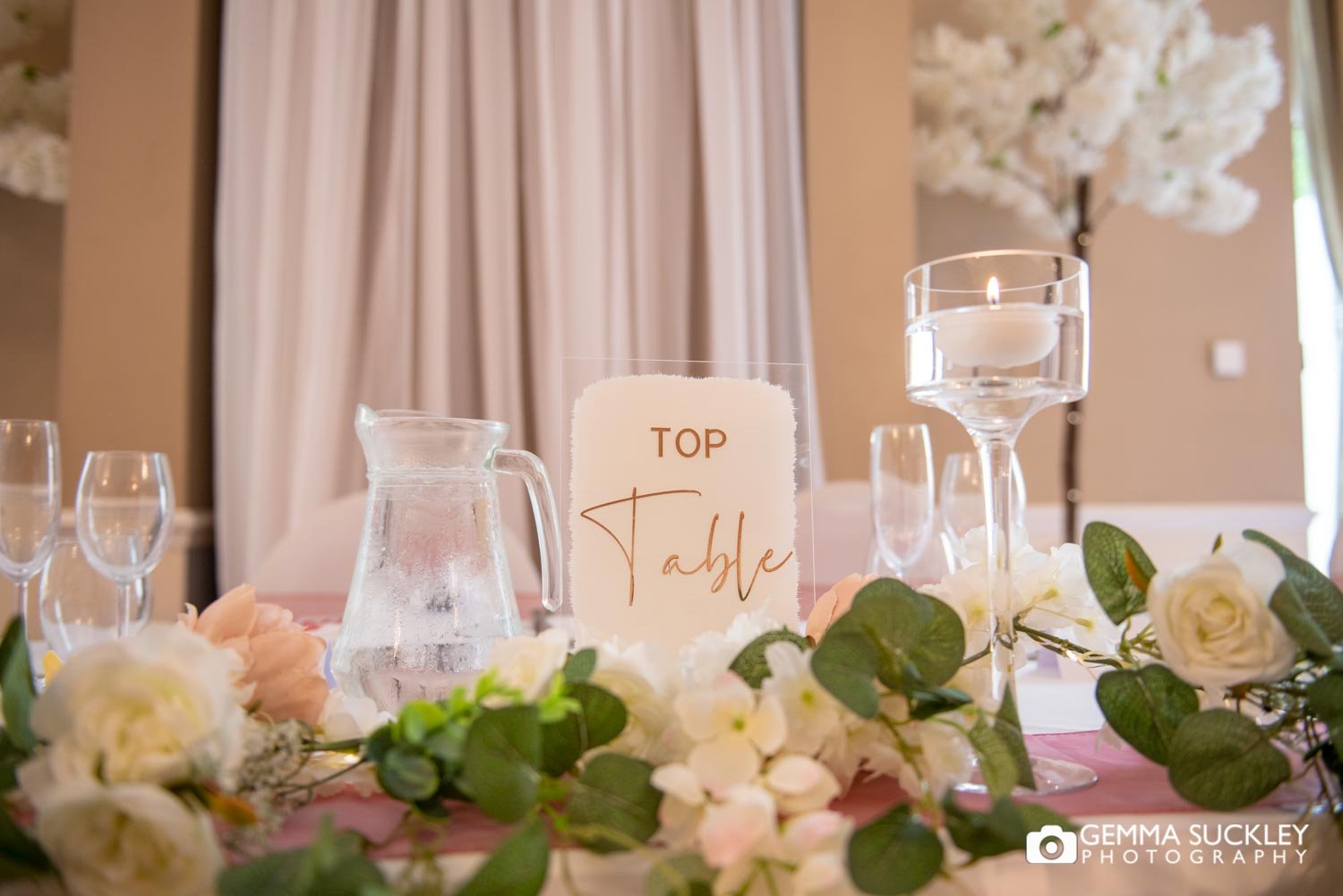 top table wedding sign at hollins hall