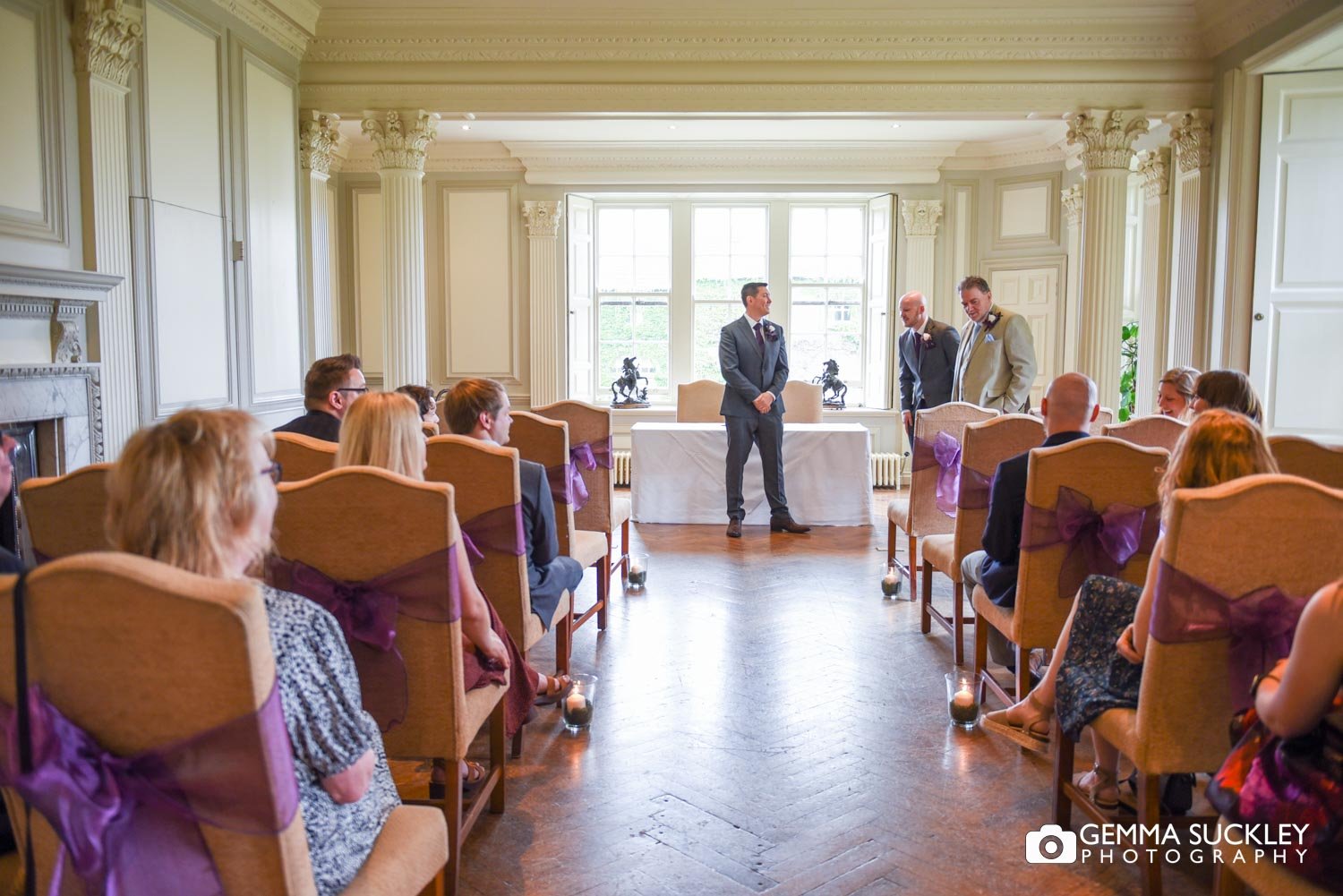 groom awaiting his bride at swinton park wedding