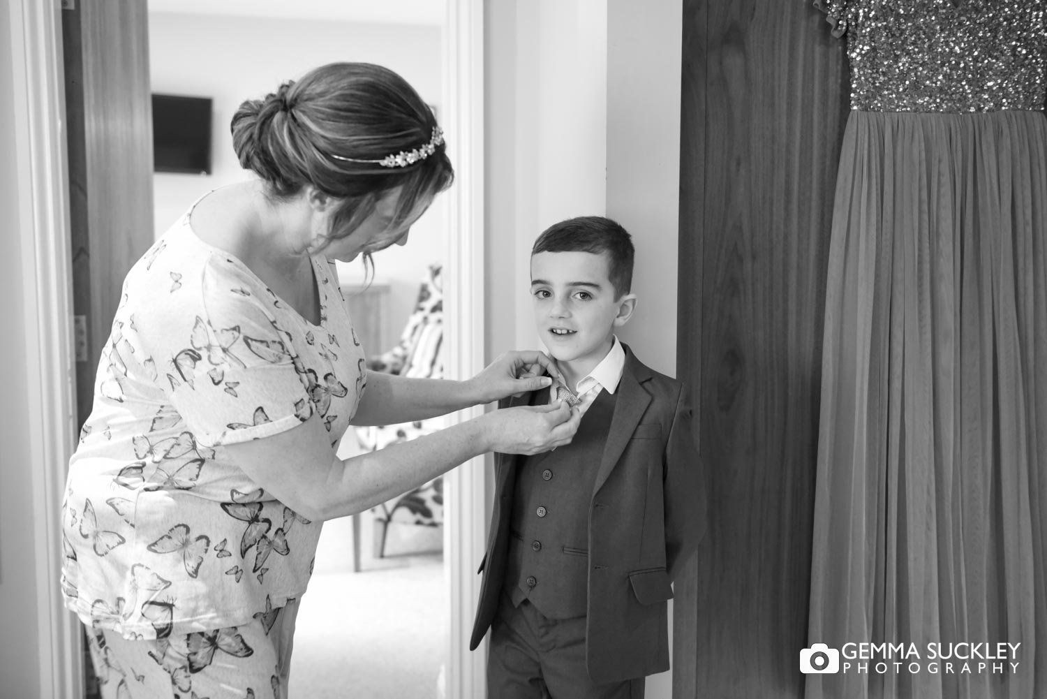the bride fixing her sons tie at the coniston hotel