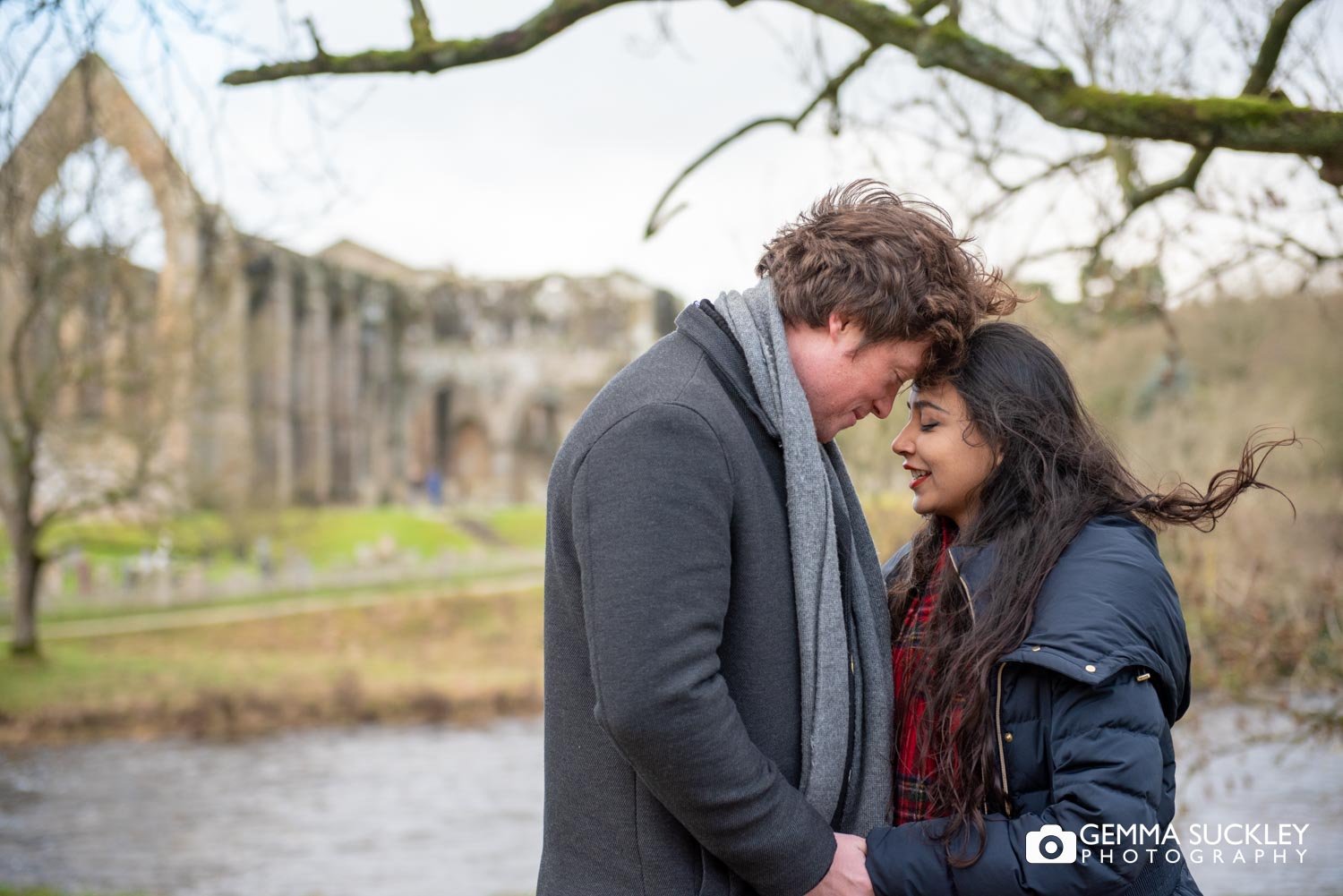 engaged couple at bolton abbey