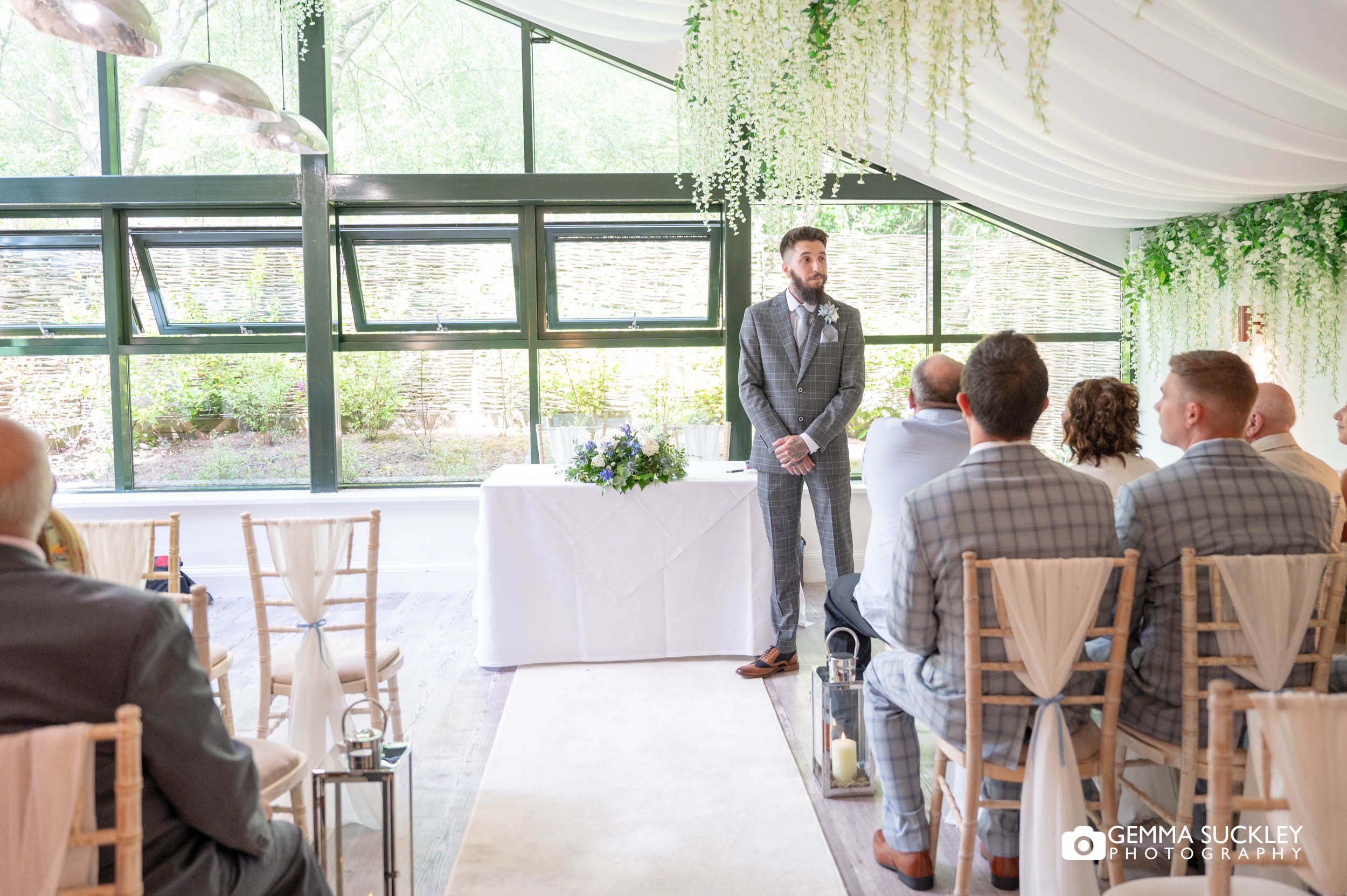groom waiting for his bride at chevin country park hotel wedding