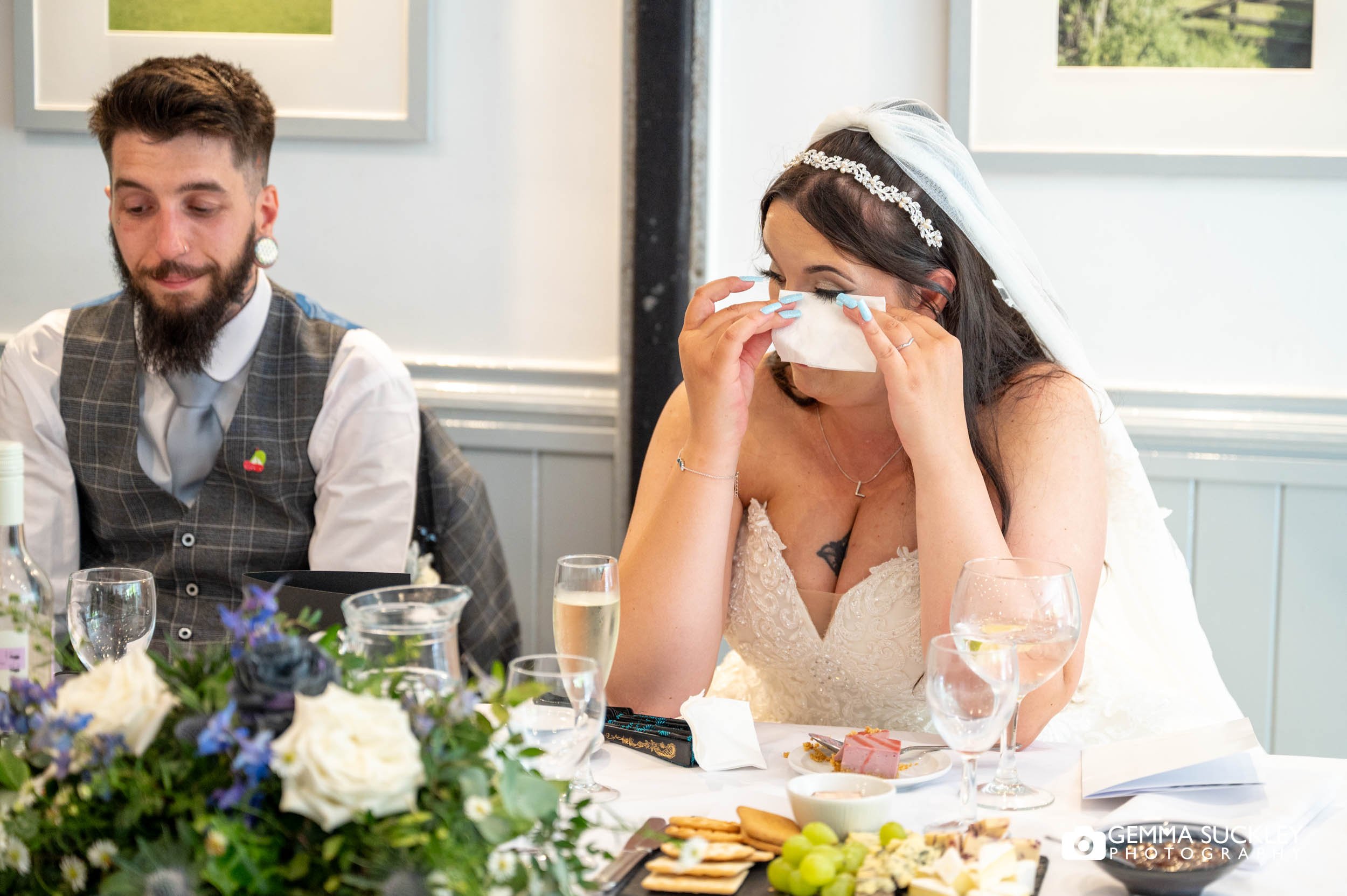 the bride crying during wedding speeches