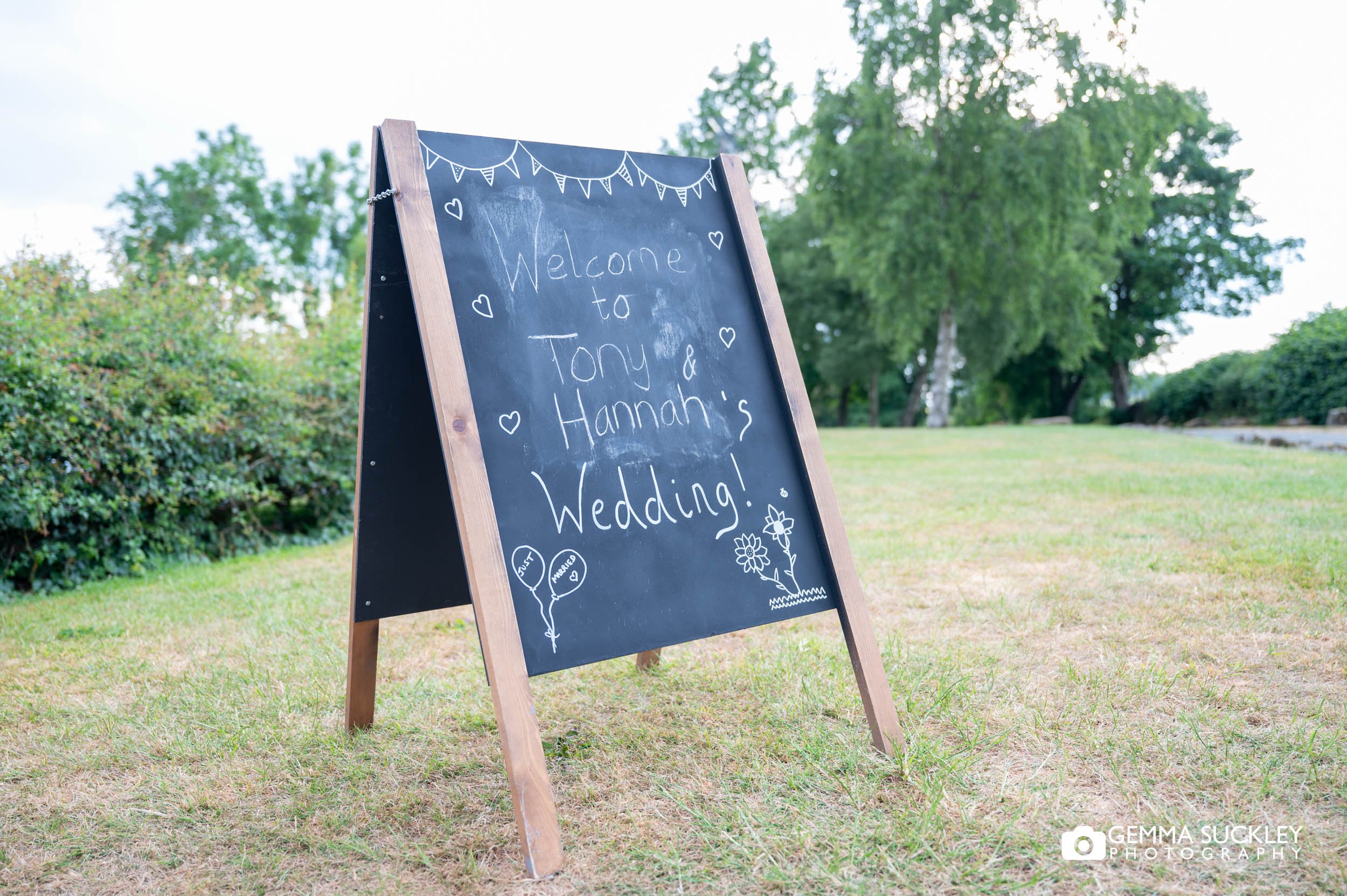 black board with wedding information