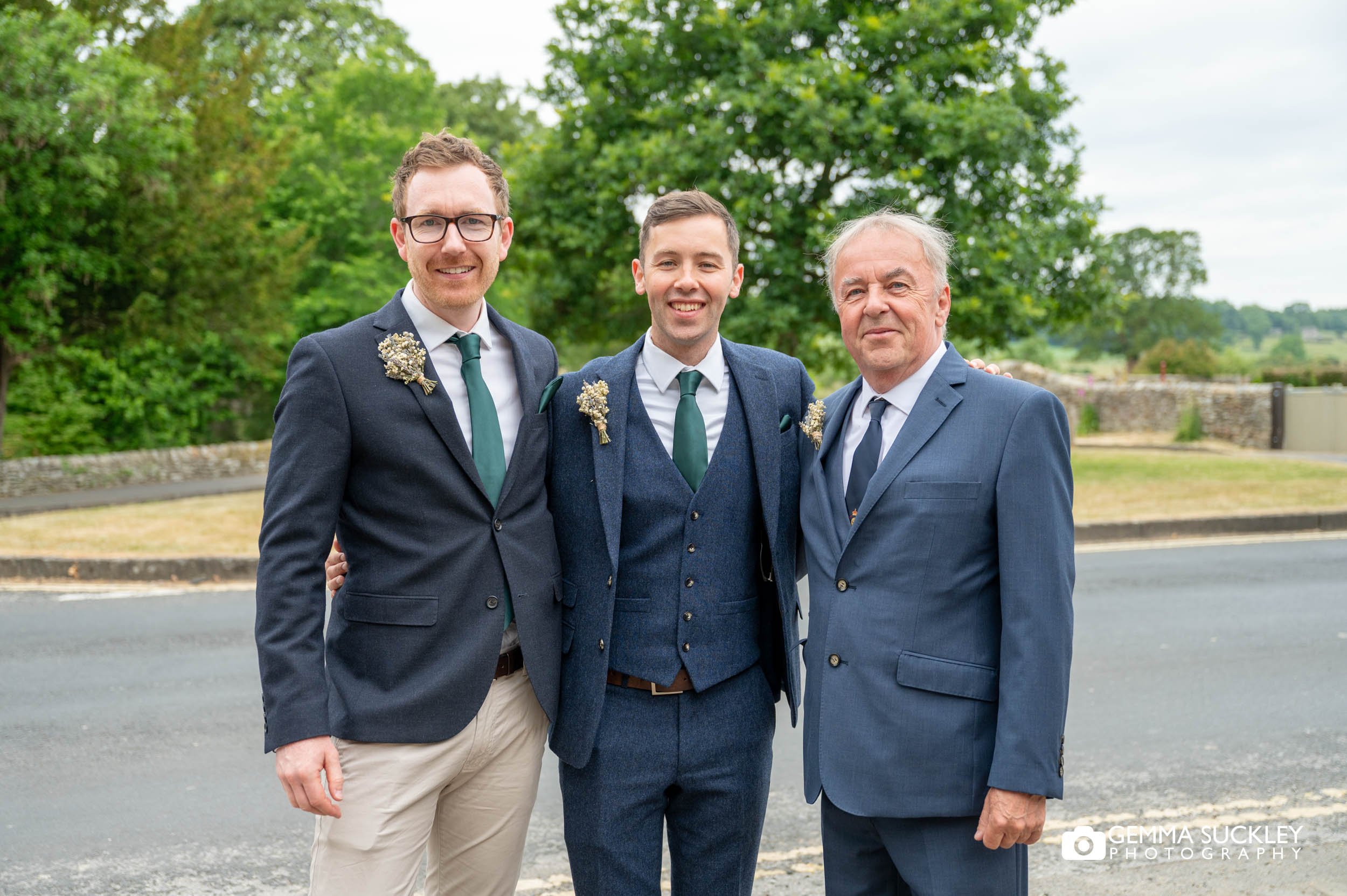 groom with his dad and best man at devonshire arms in bolton abbey