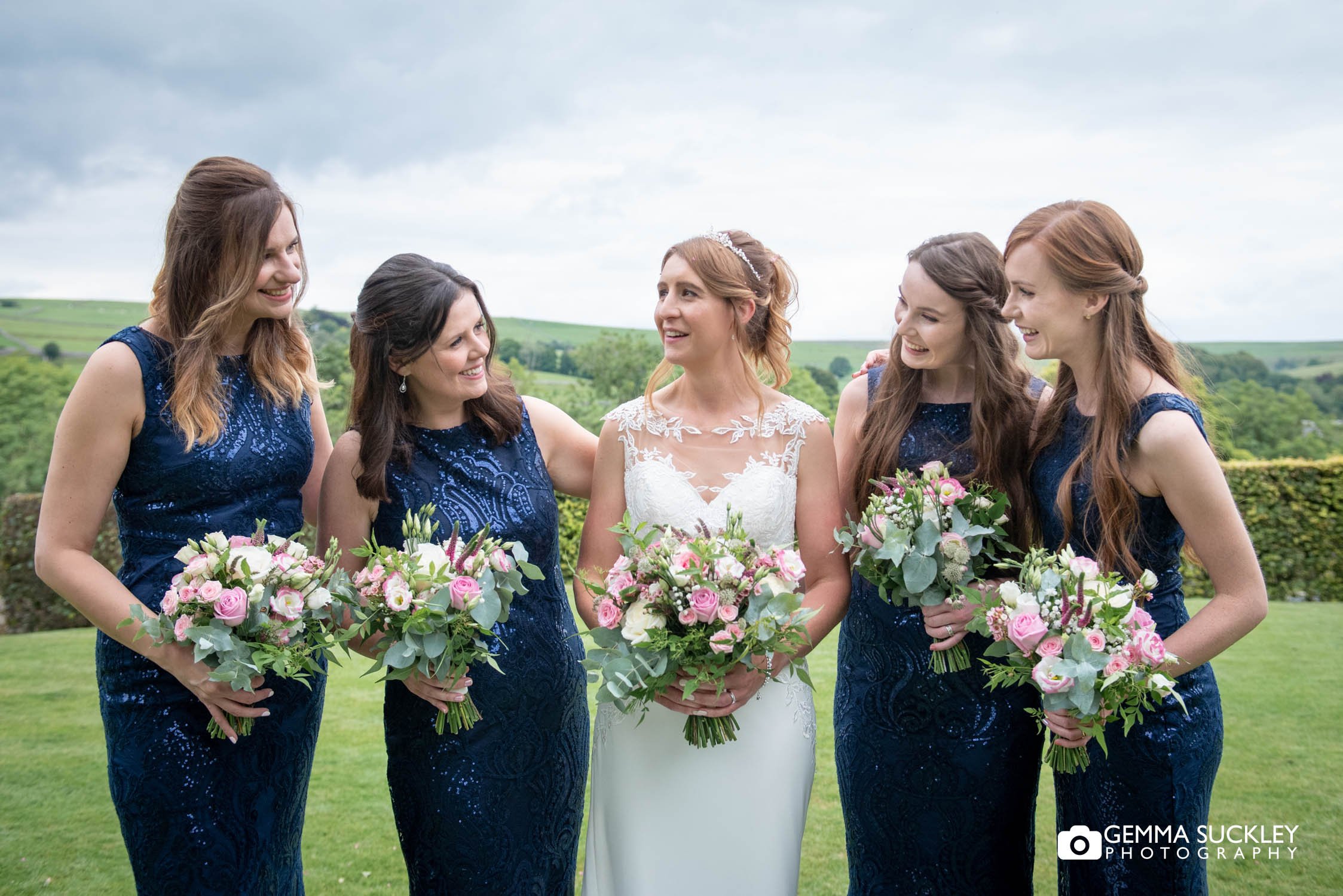 bride and her bridesmaids at the devonshire fell wedding