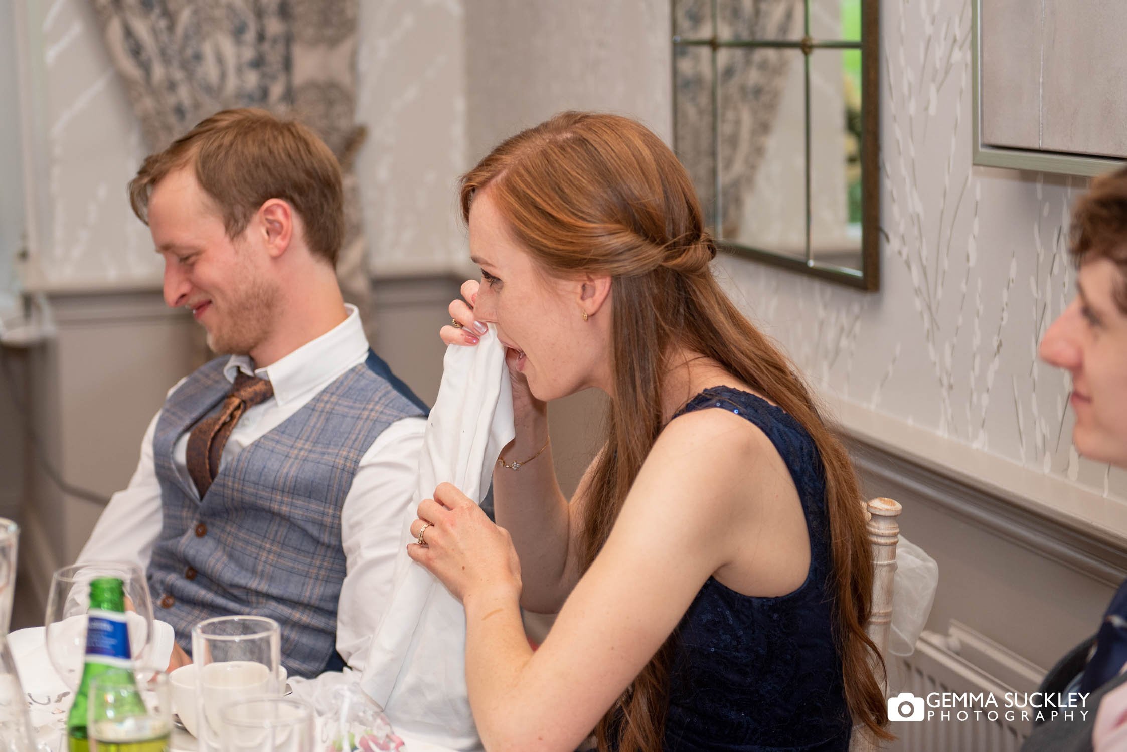 bridesmaid crying at wedding speeches