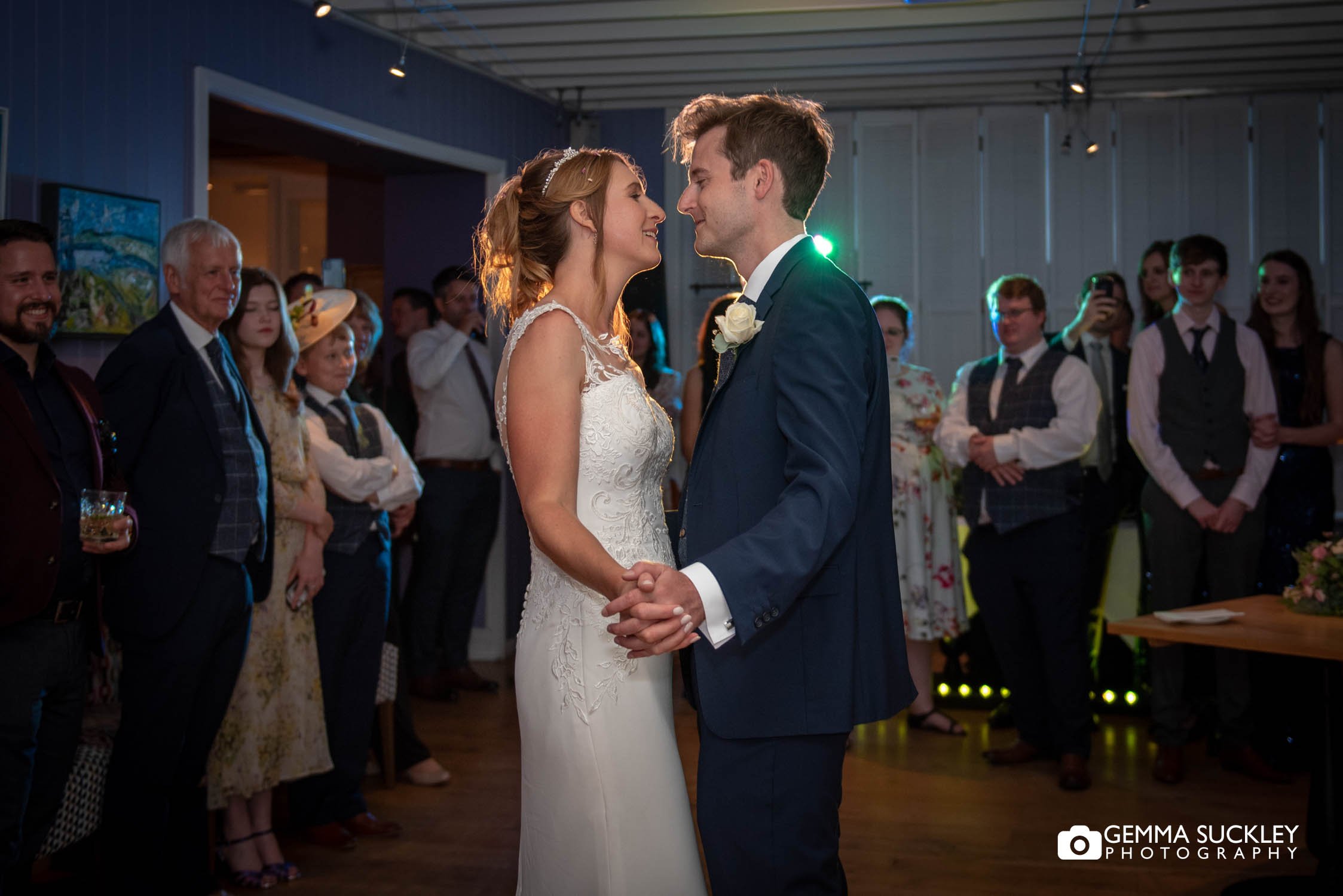 bride and groom during their first dance at the devonshire fell in burnsall