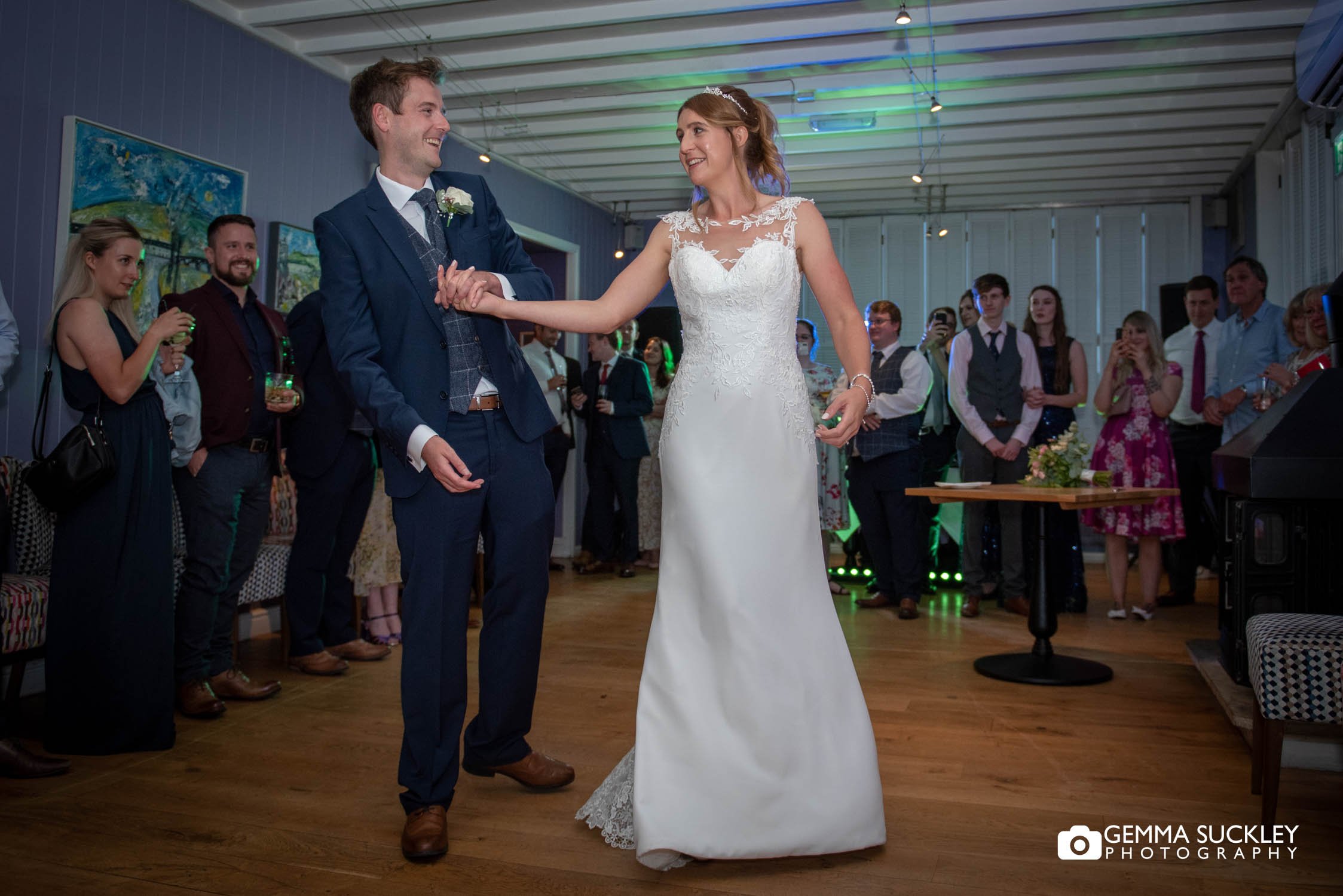 newly weds dancing at the devonshire fell hotel