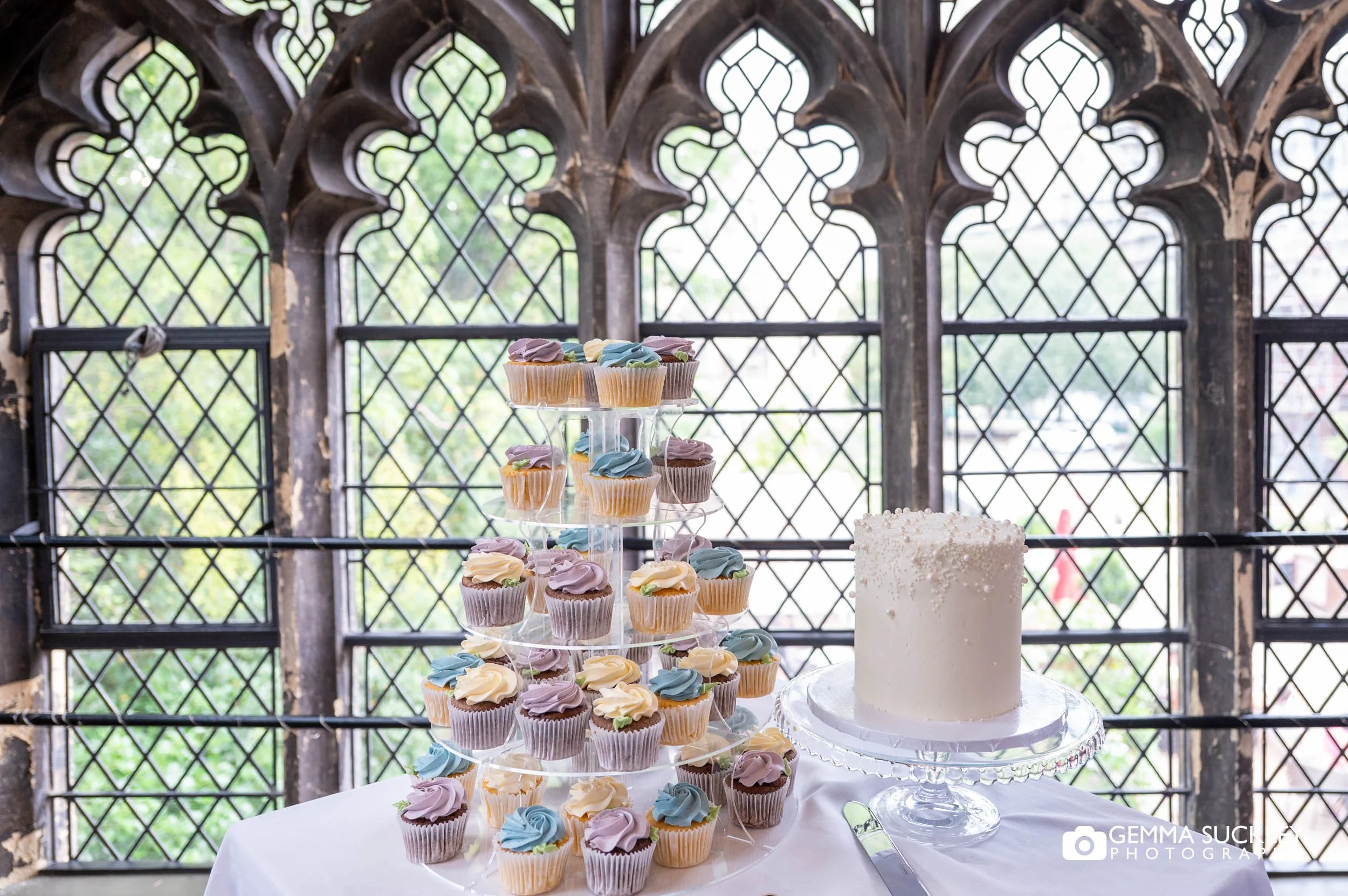 wedding cake and cup cake tower
