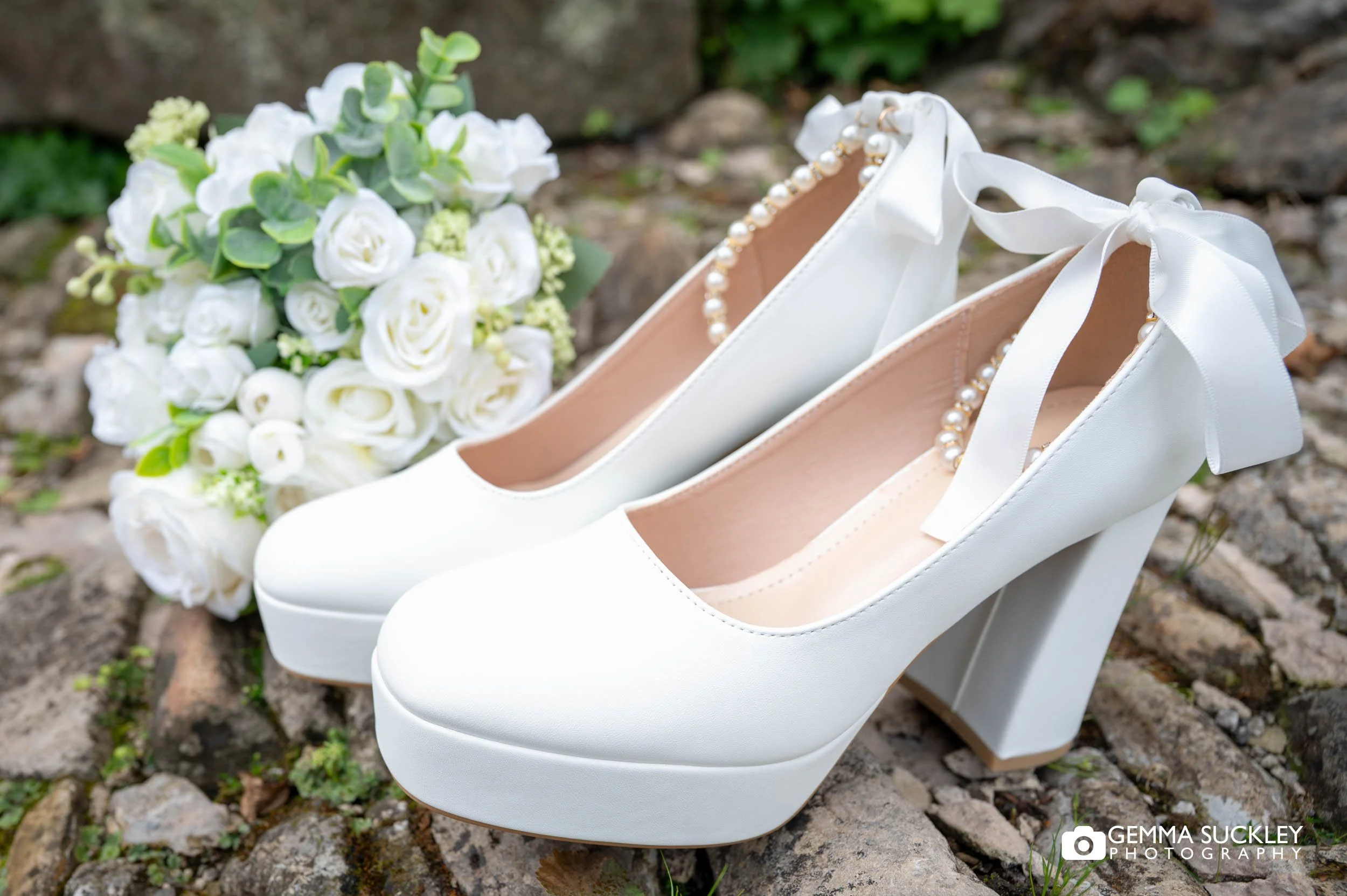 bridal shoes and flowers