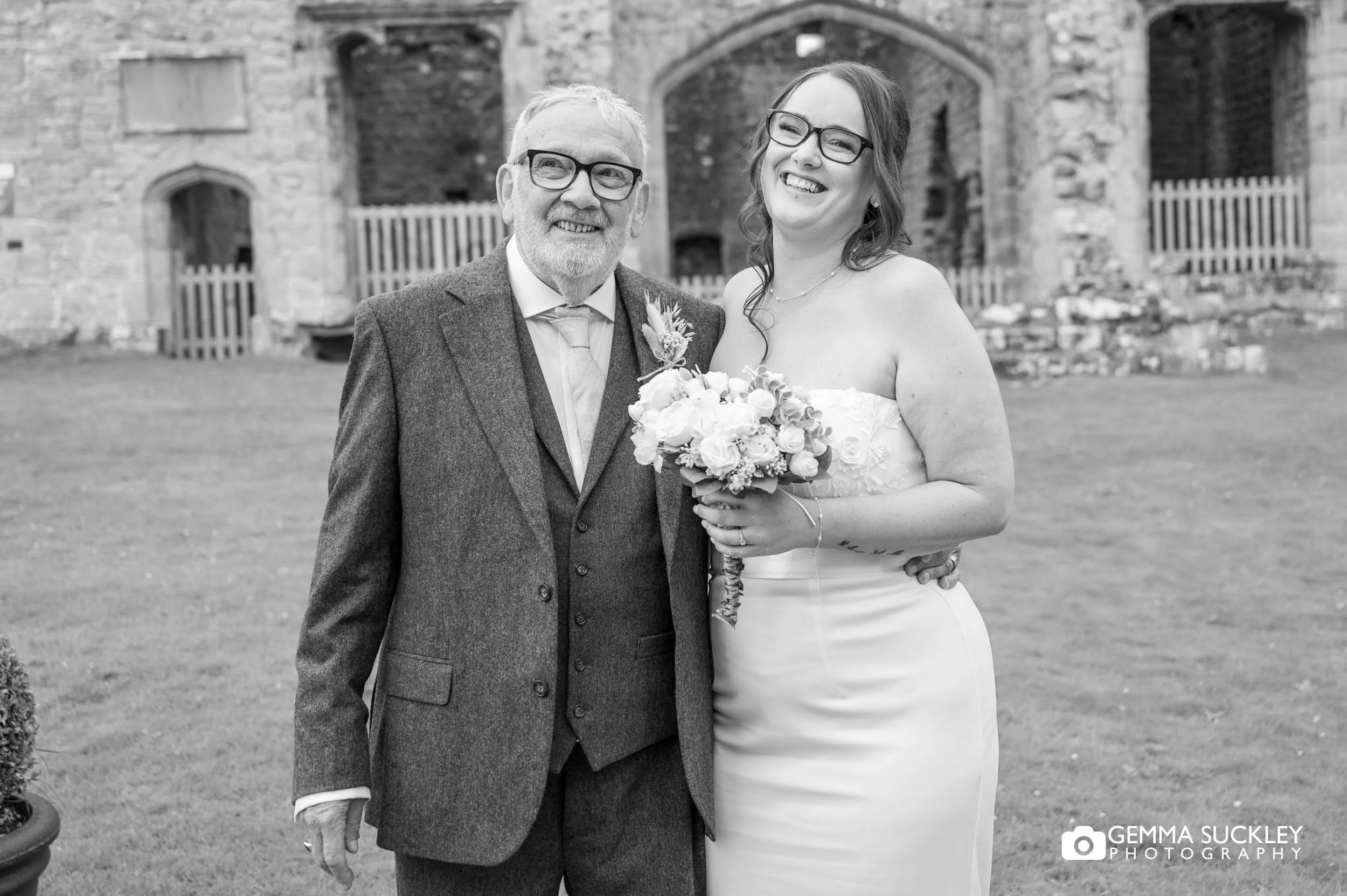 bride and her dad at barden tower