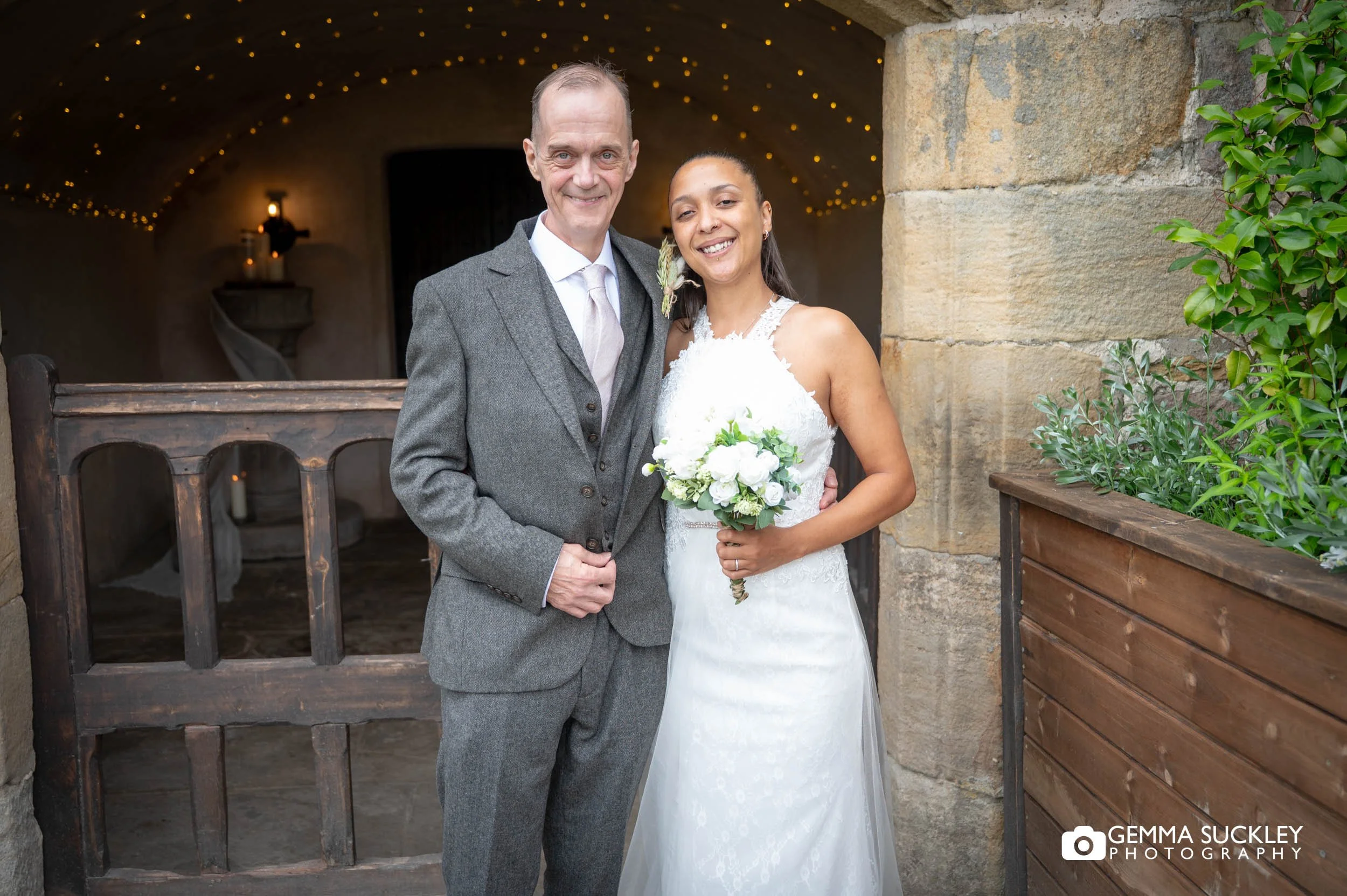 bride and her father at the priests house