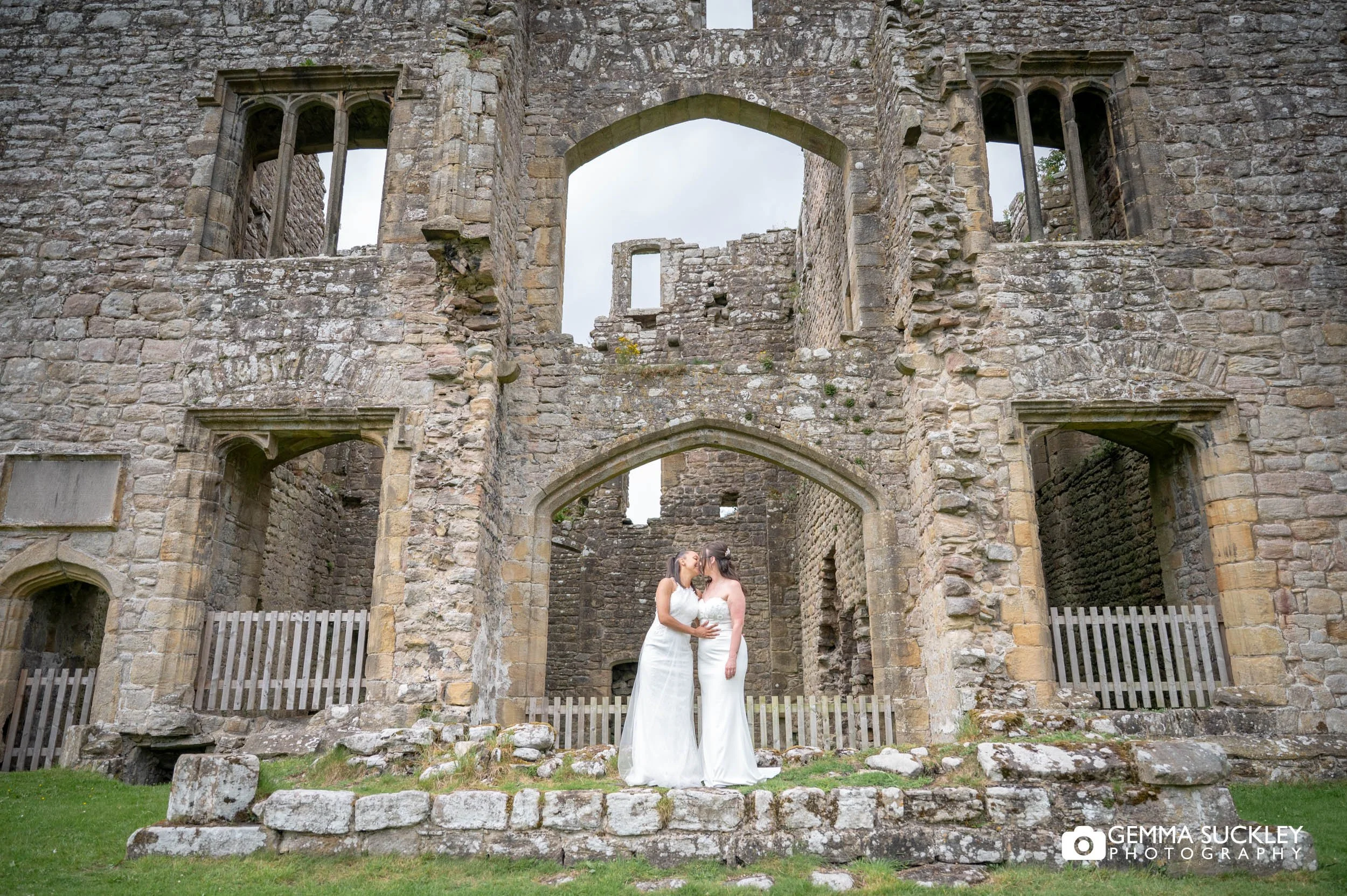 bride in front of barden tower