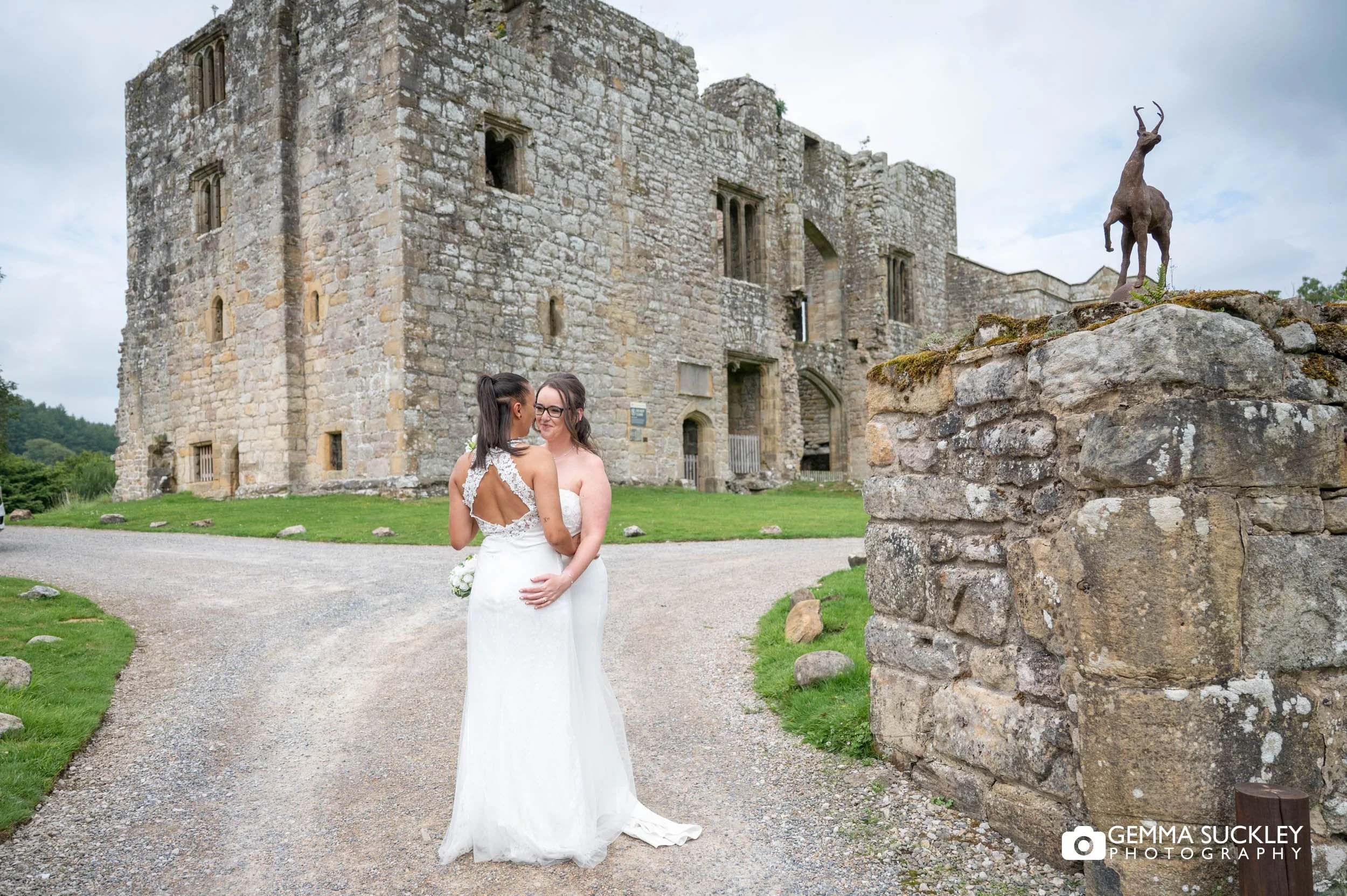 newly-weds pose at barden tower