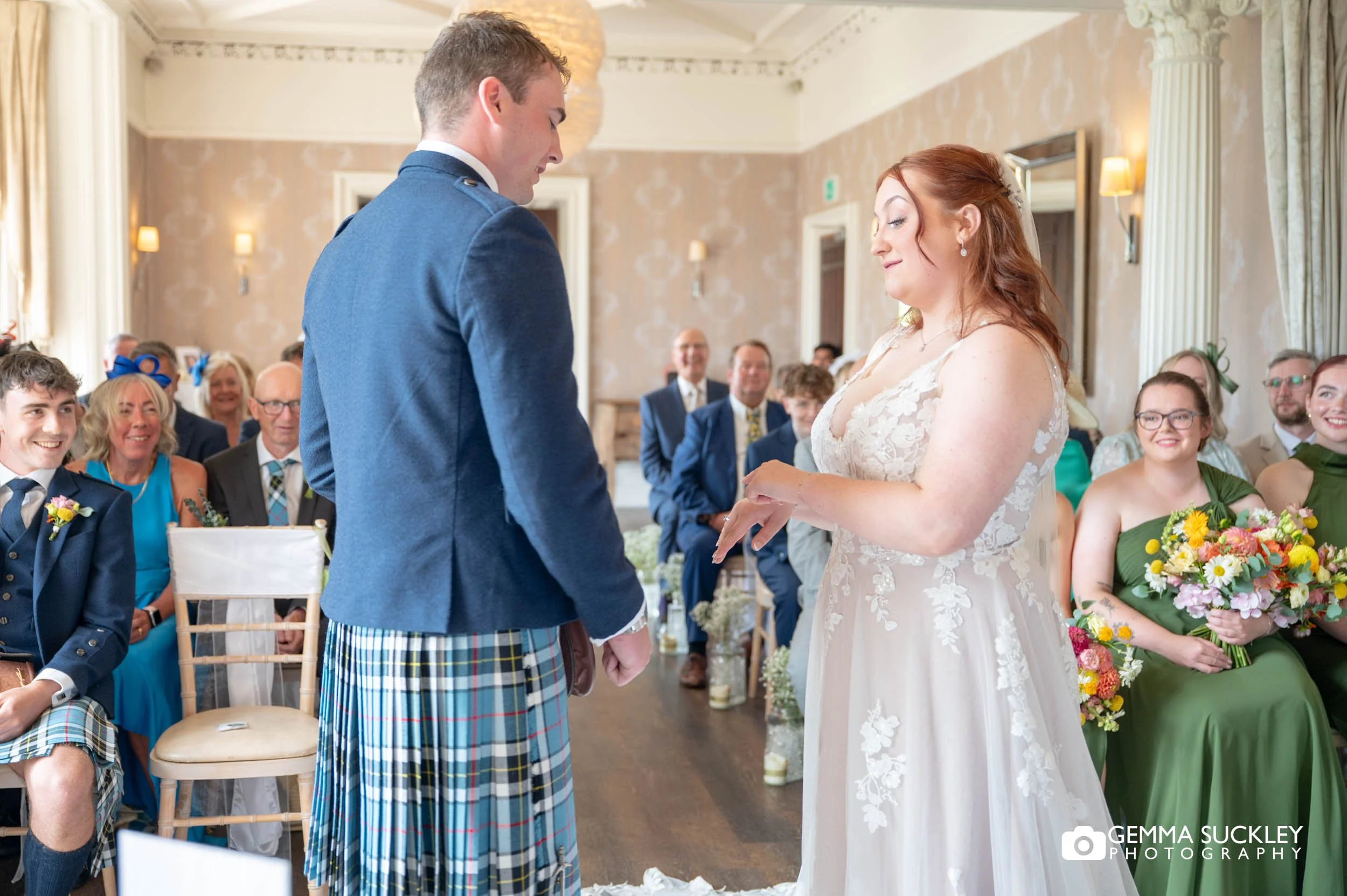bride and groom at the falcon manor wedding ceremony