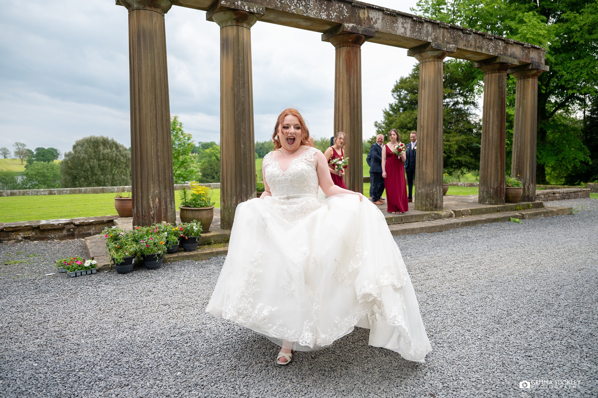 bride swing her dress at coniston hotel estate