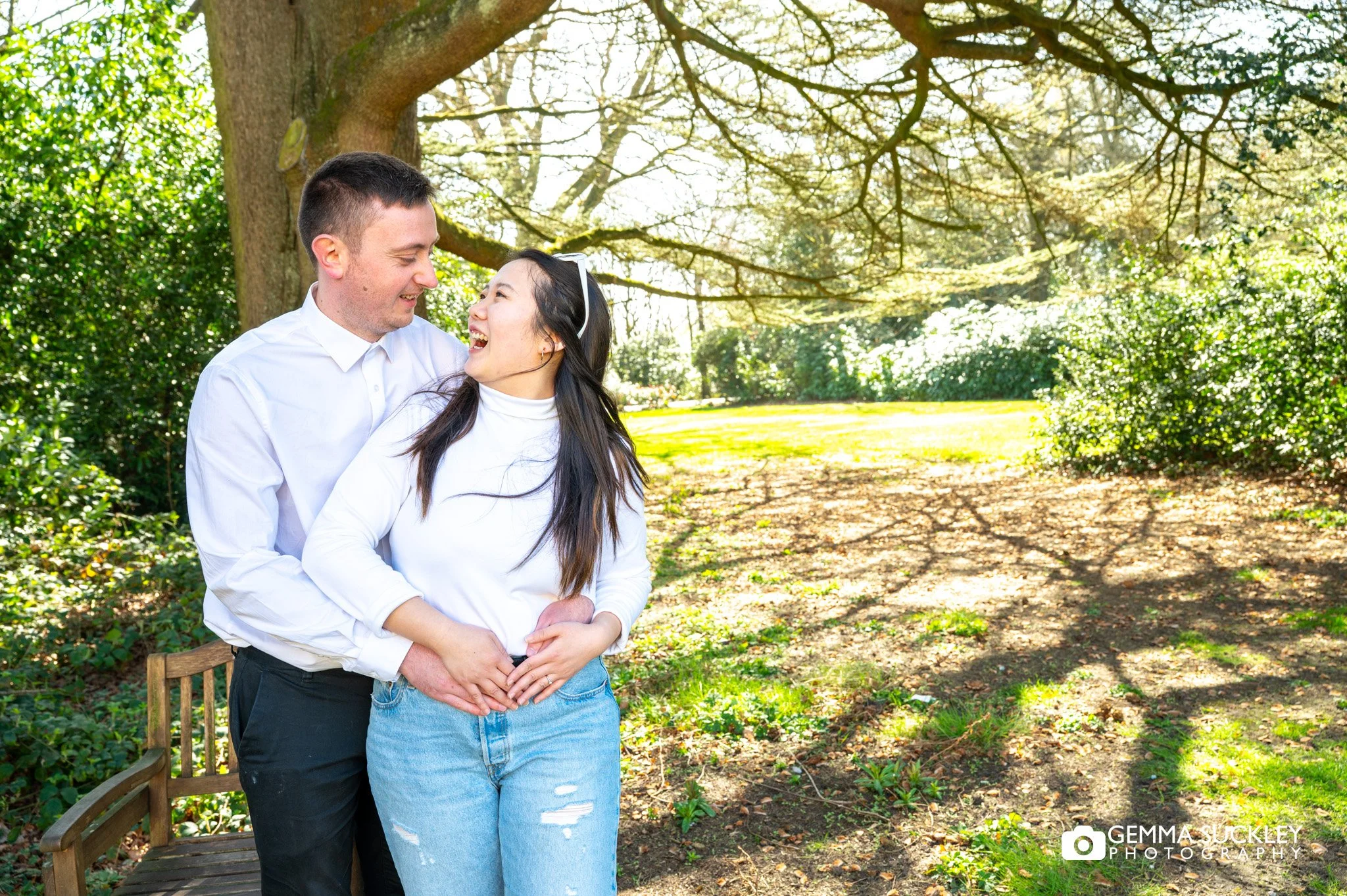 engaged couple at weetwood hotel garden