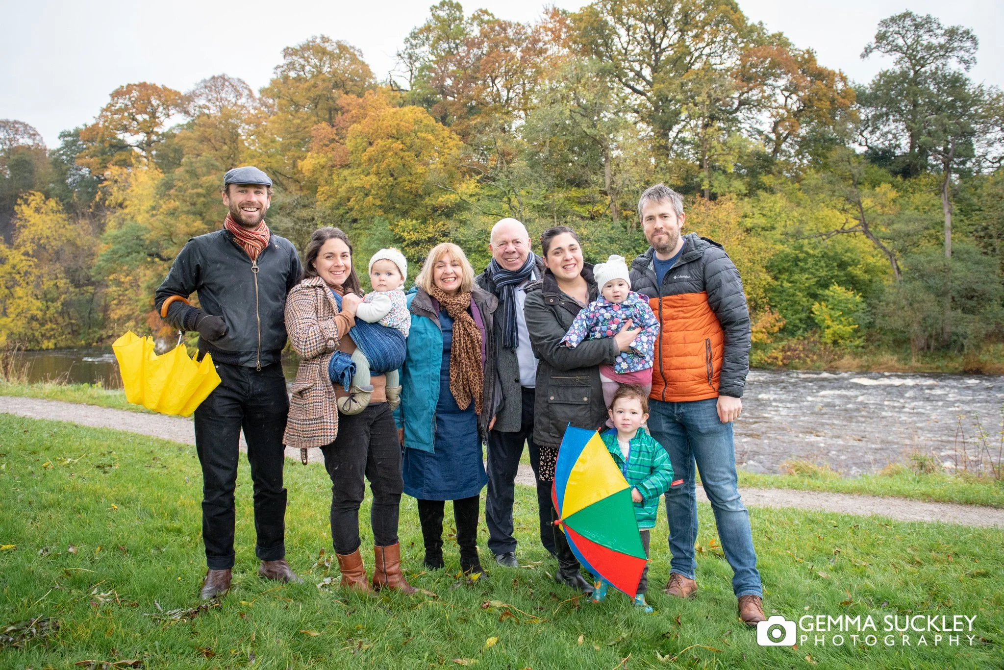 large family group at the river at bolton abbey