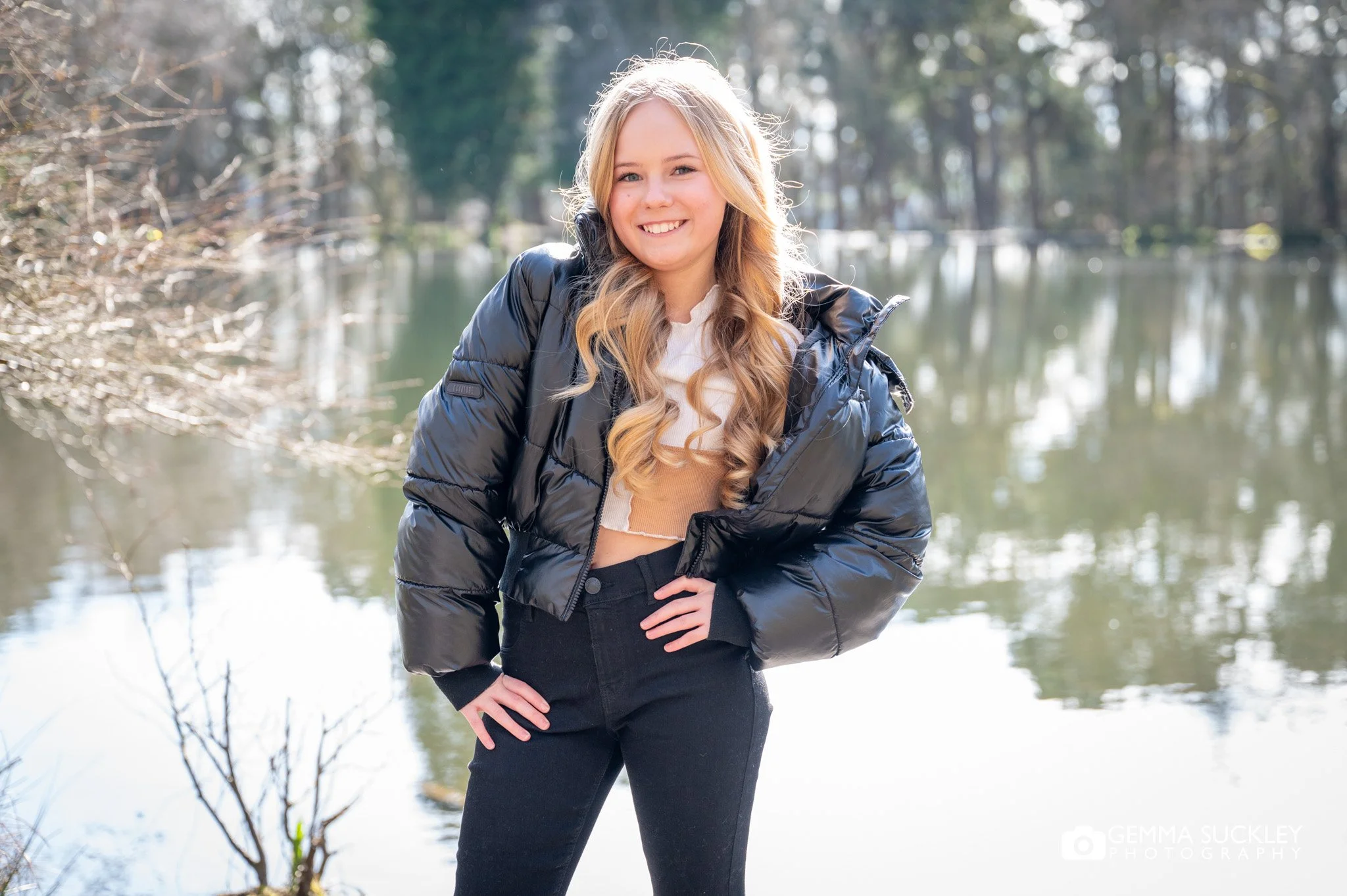 a teenager posing with her hand on her hip in skipton wood
