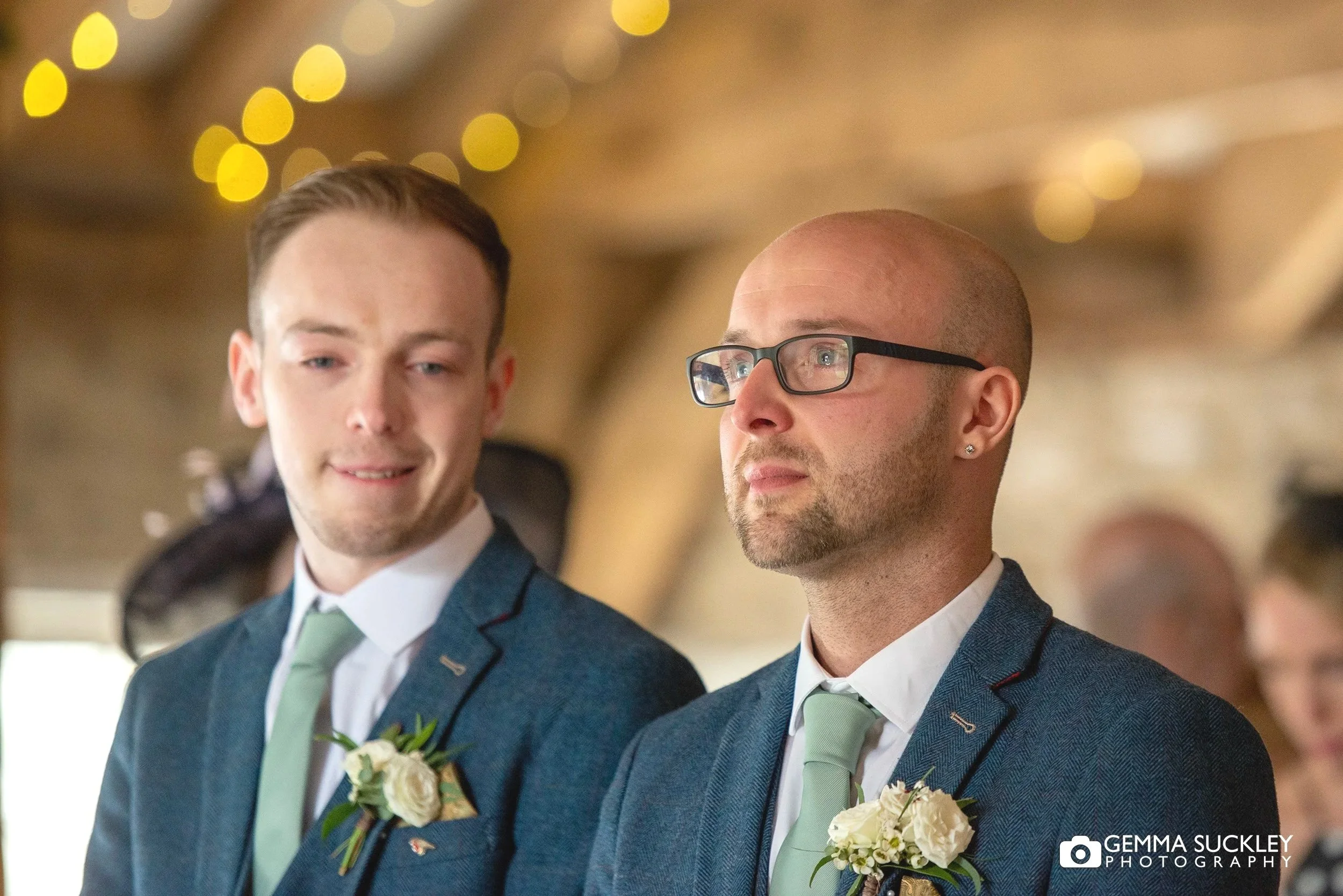 groom and bestman shedding a tear pre ceremony