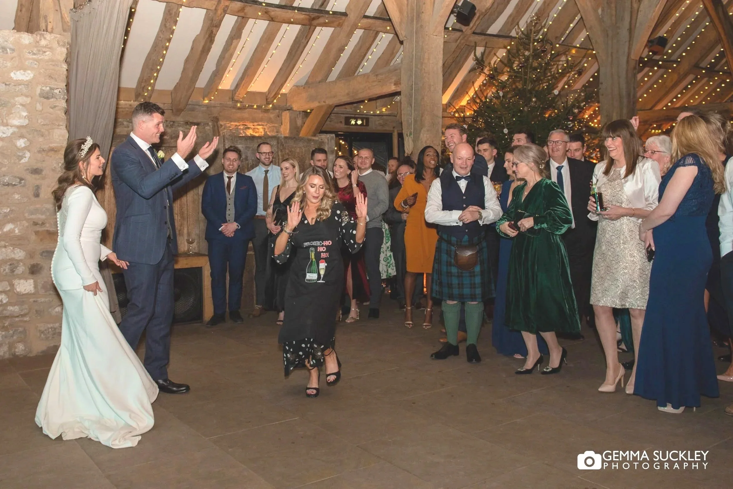 bride and groom dancing in the tithe barn